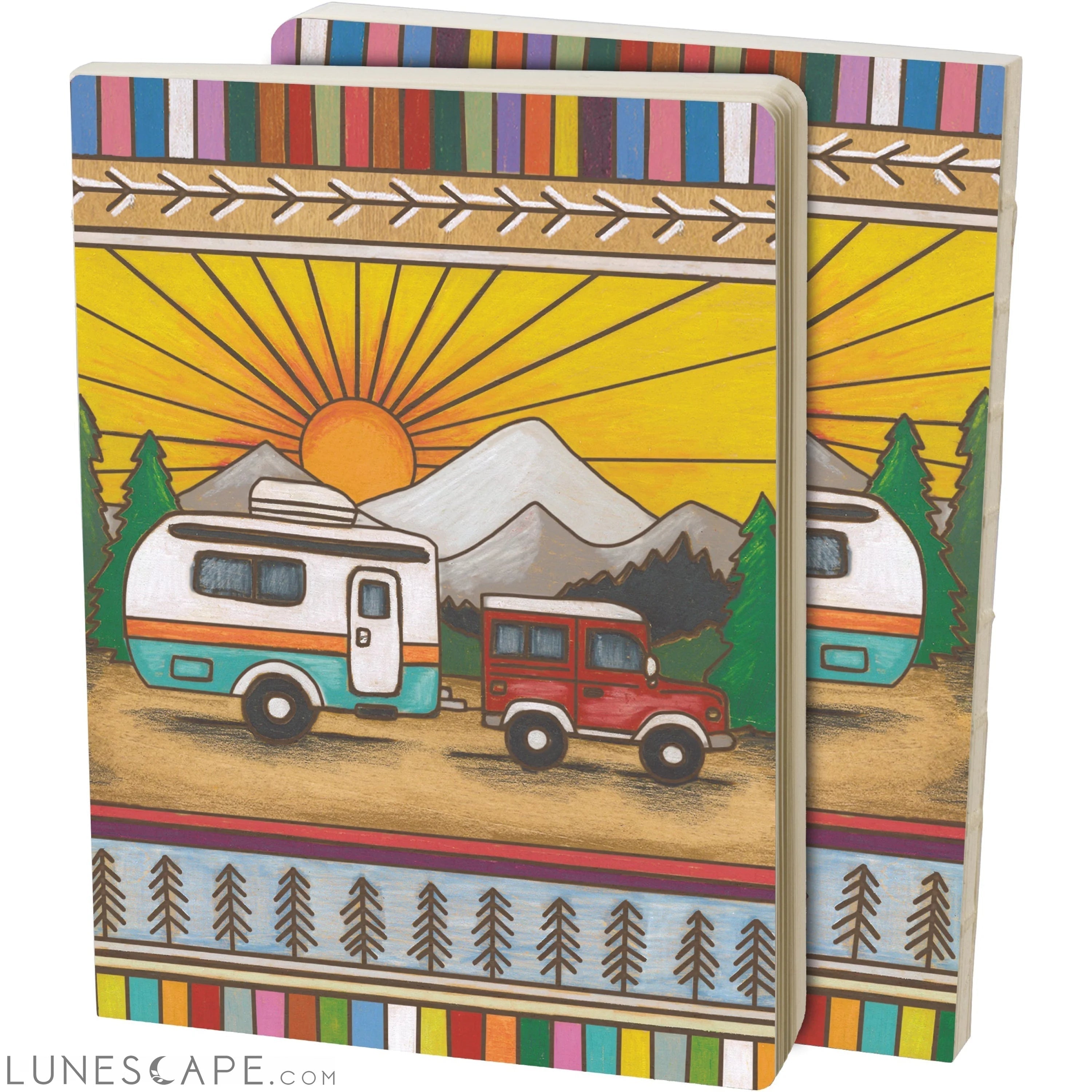 Camper Double-Sided Journal | Wood Burned Camper Trailer Art Designs LUNESCAPE
