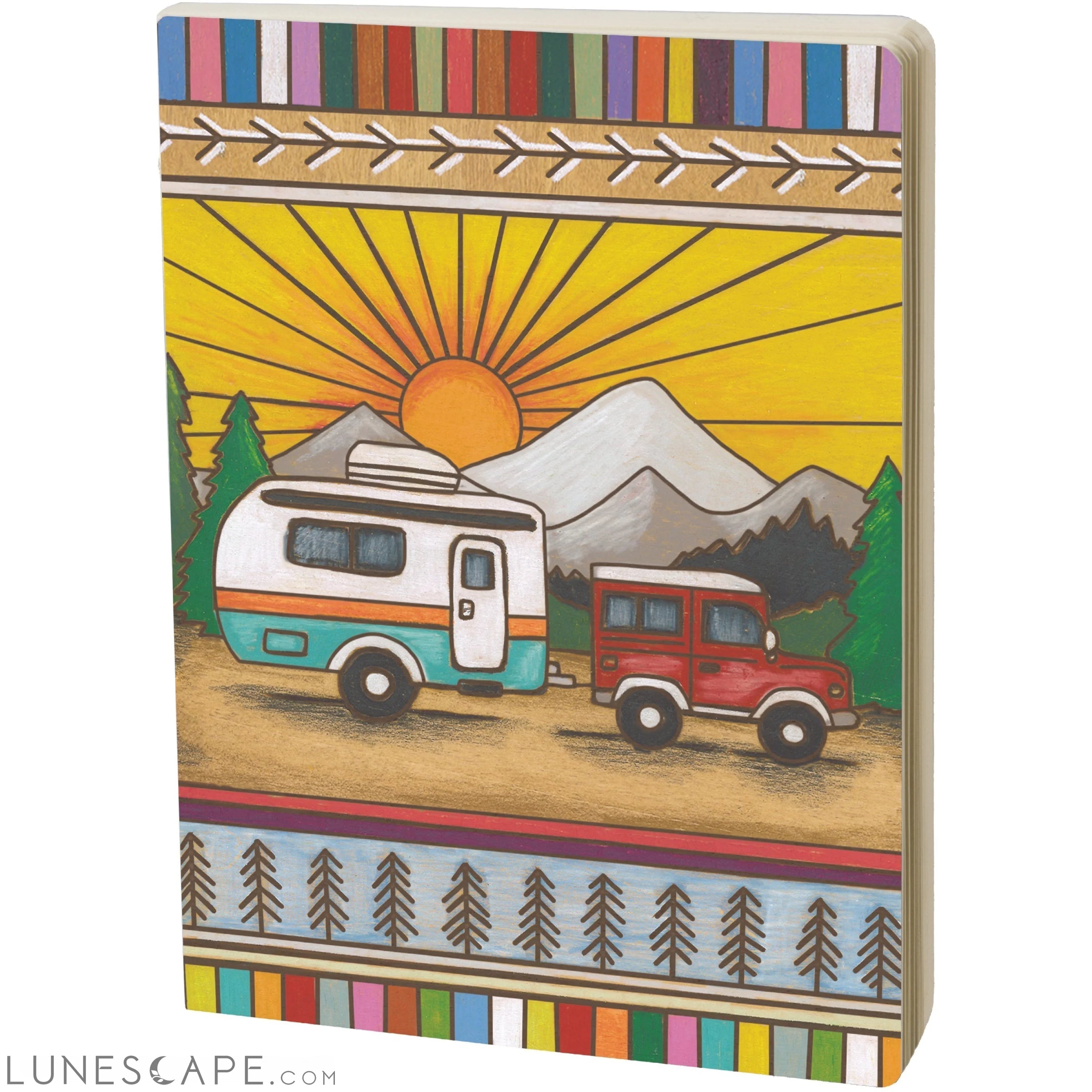 Camper Double-Sided Journal | Wood Burned Camper Trailer Art Designs LUNESCAPE