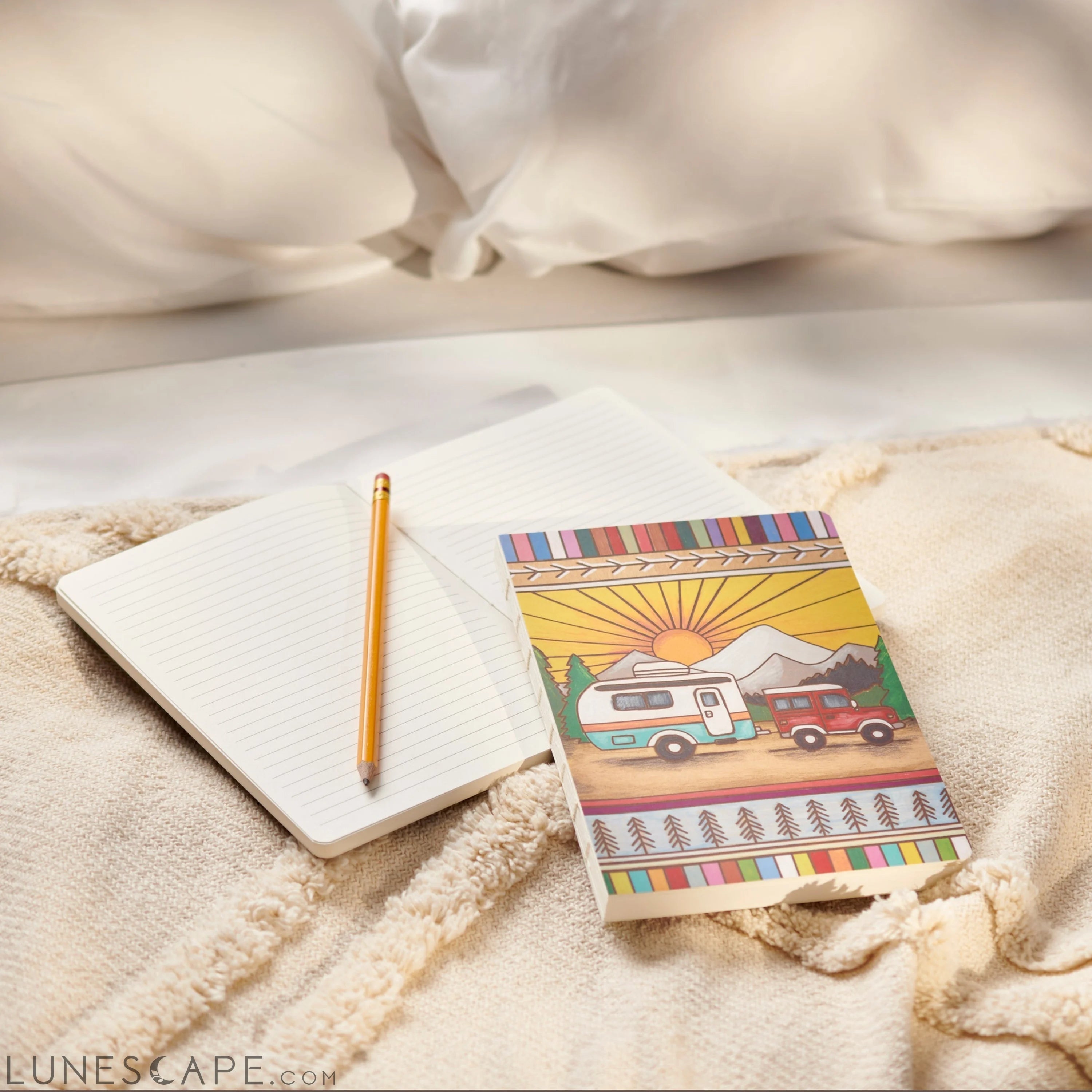 Camper Double-Sided Journal | Wood Burned Camper Trailer Art Designs LUNESCAPE