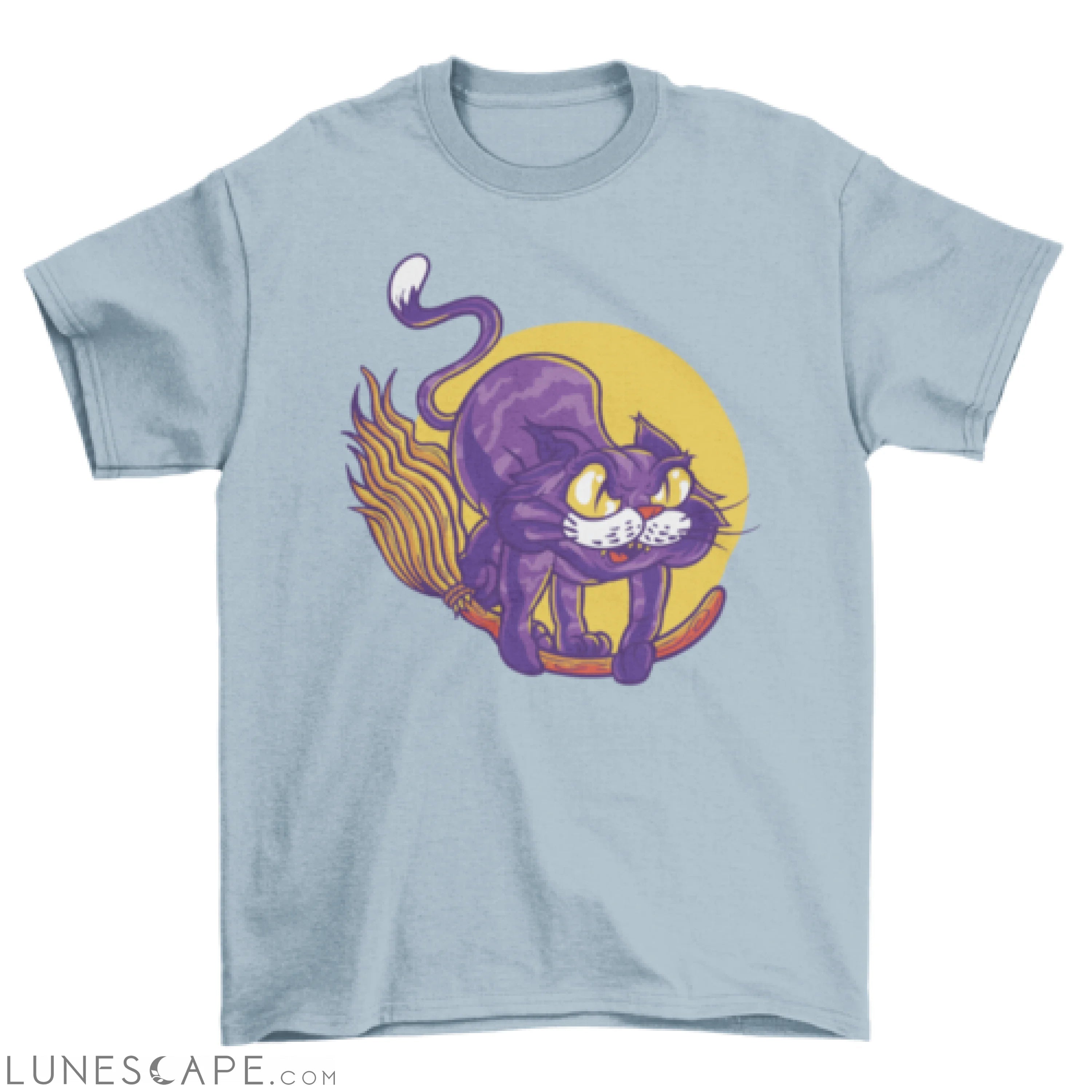 Cat animal flying on broom t-shirt LUNESCAPE