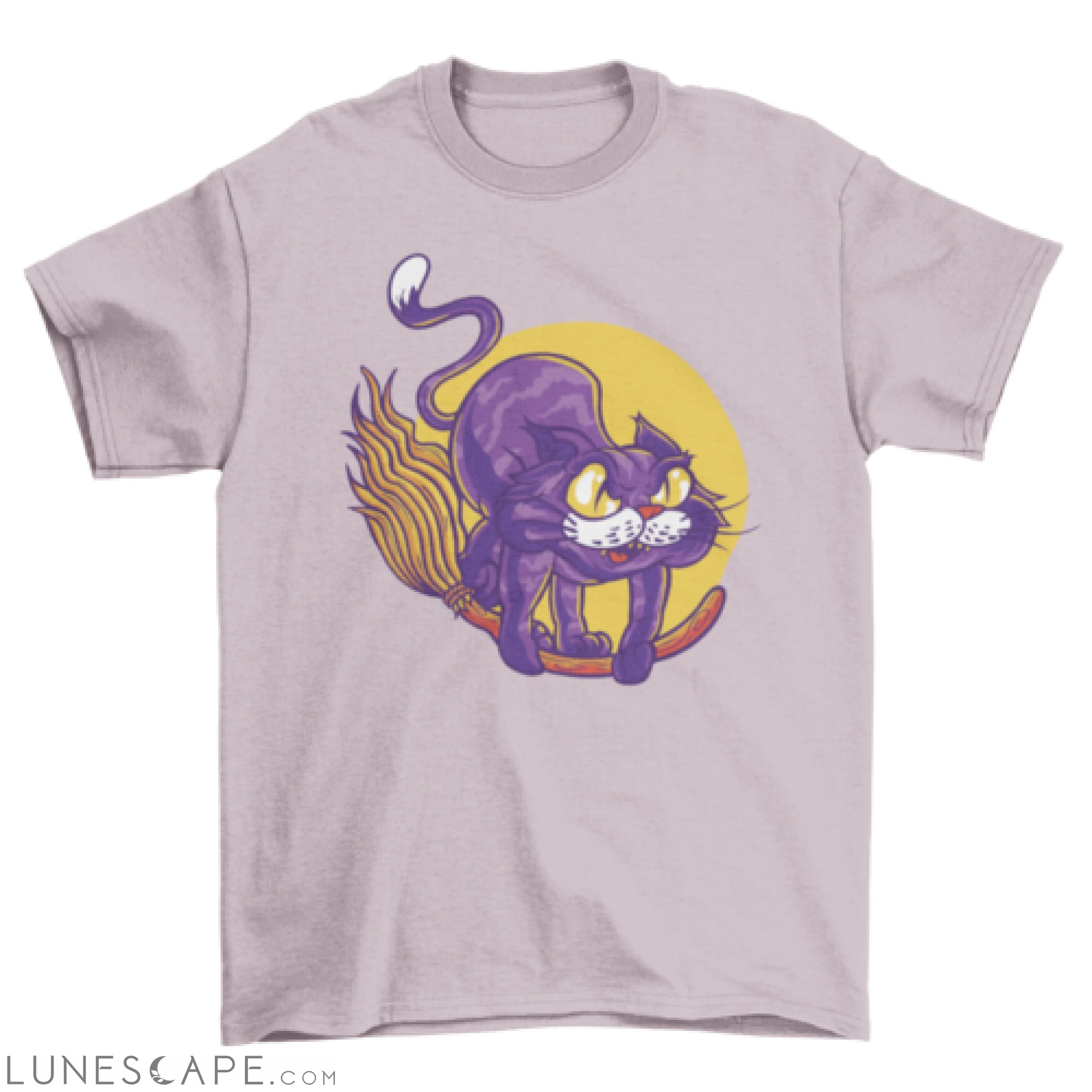 Cat animal flying on broom t-shirt LUNESCAPE