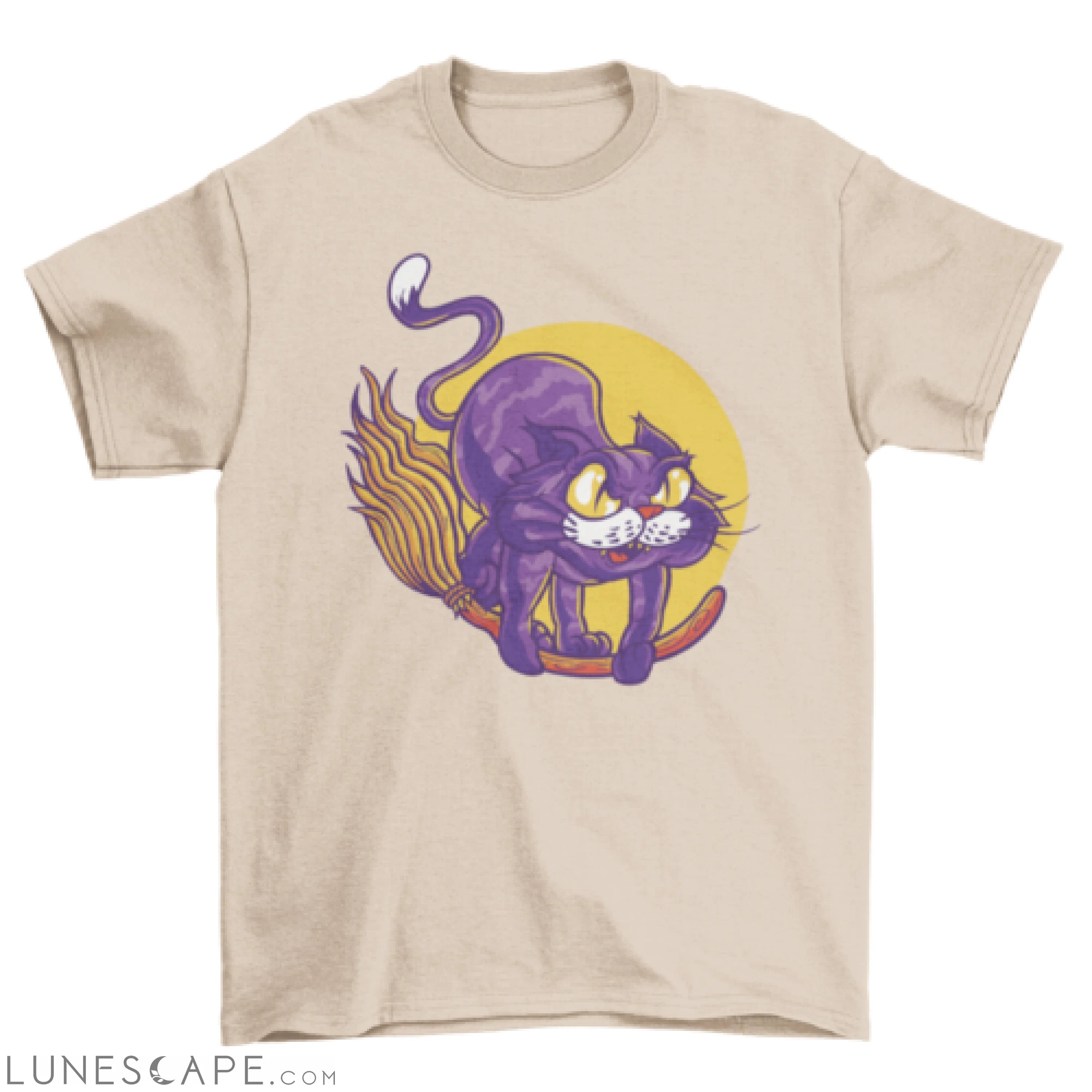 Cat animal flying on broom t-shirt LUNESCAPE