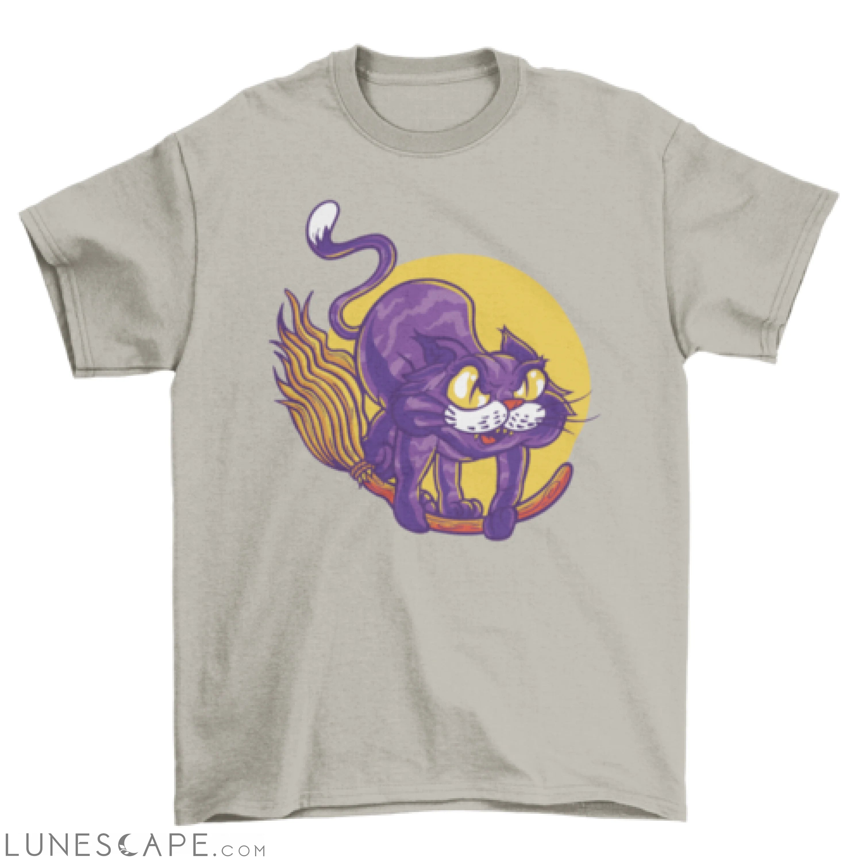 Cat animal flying on broom t-shirt LUNESCAPE