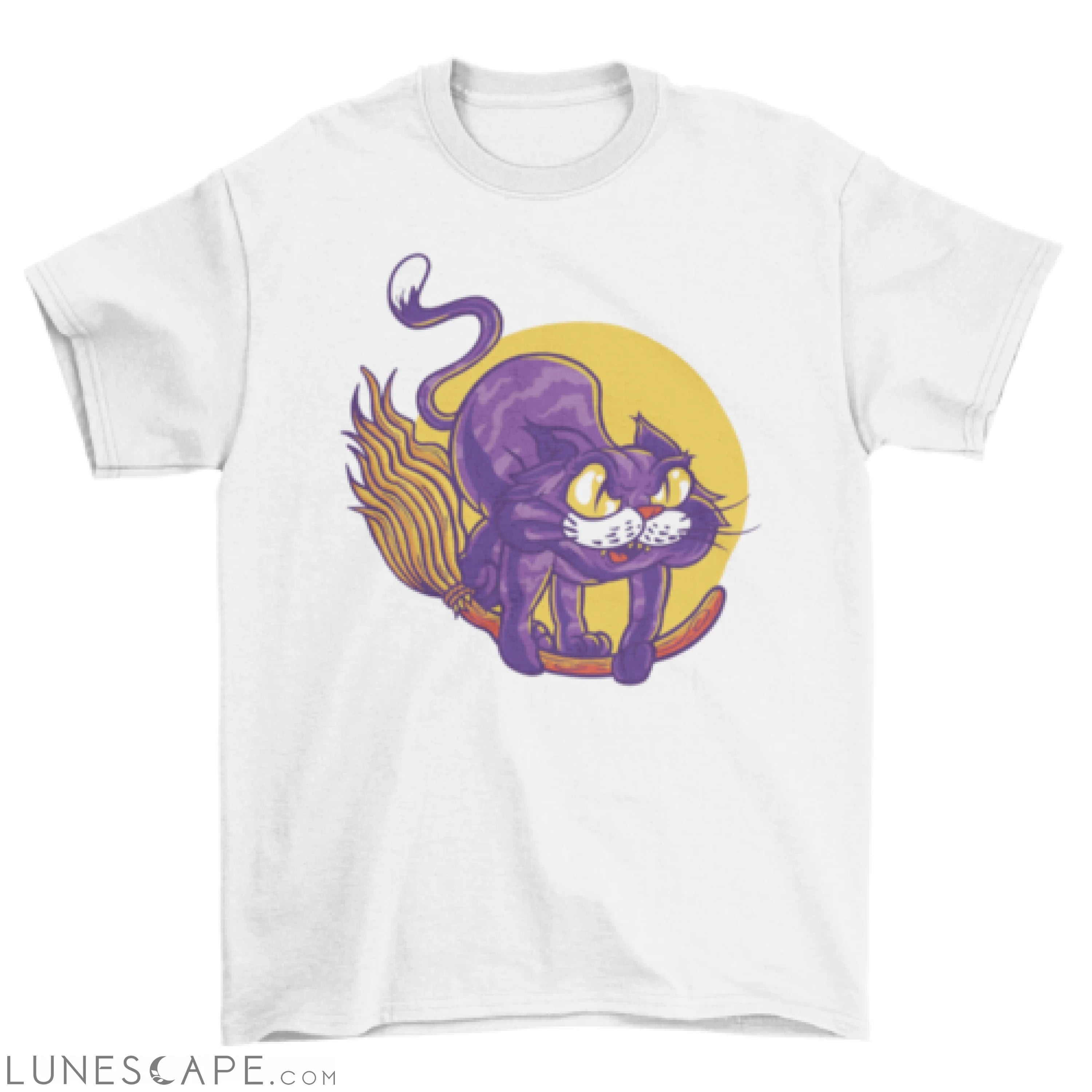 Cat animal flying on broom t-shirt LUNESCAPE