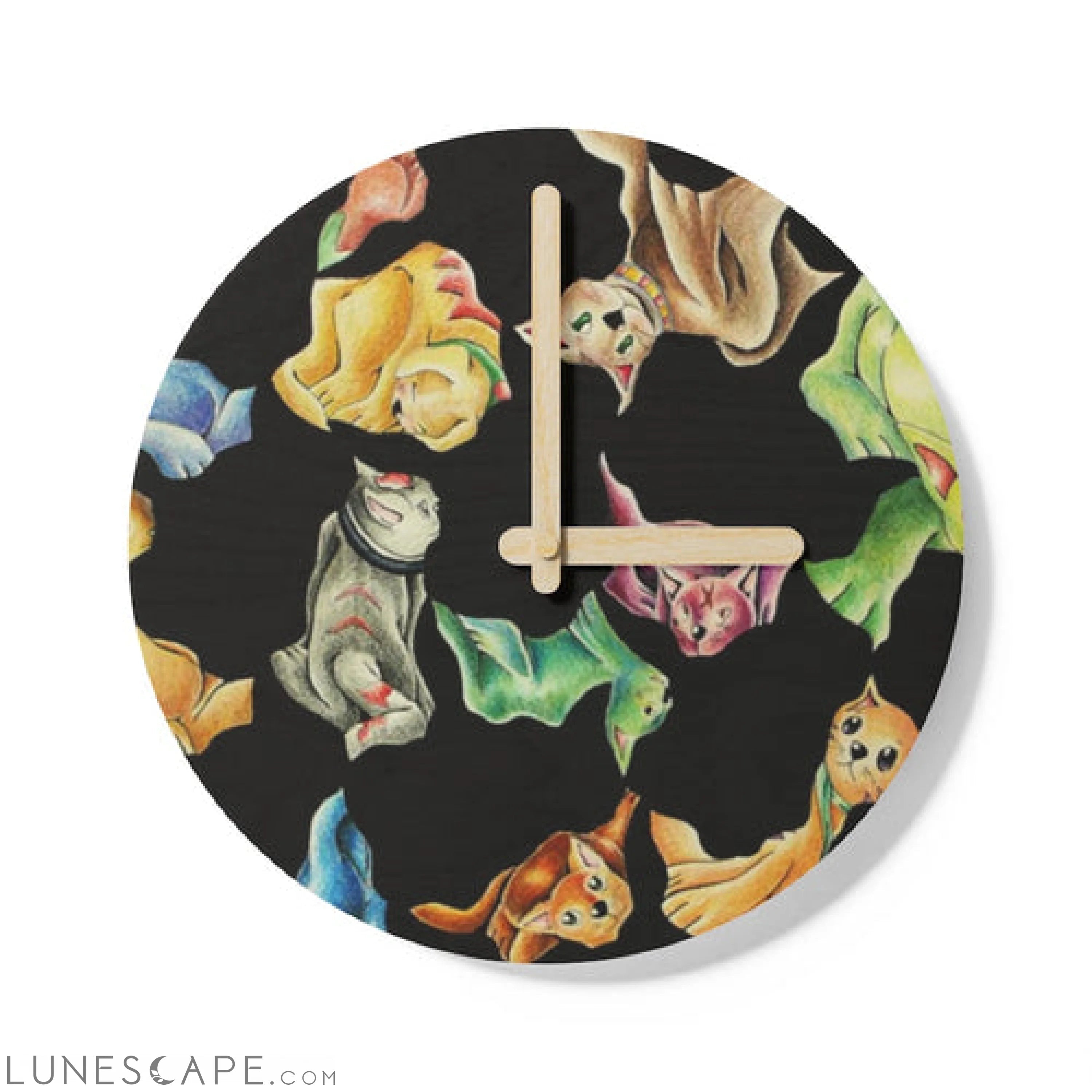 Cat Pattern Wooden Wall Clock LUNESCAPE