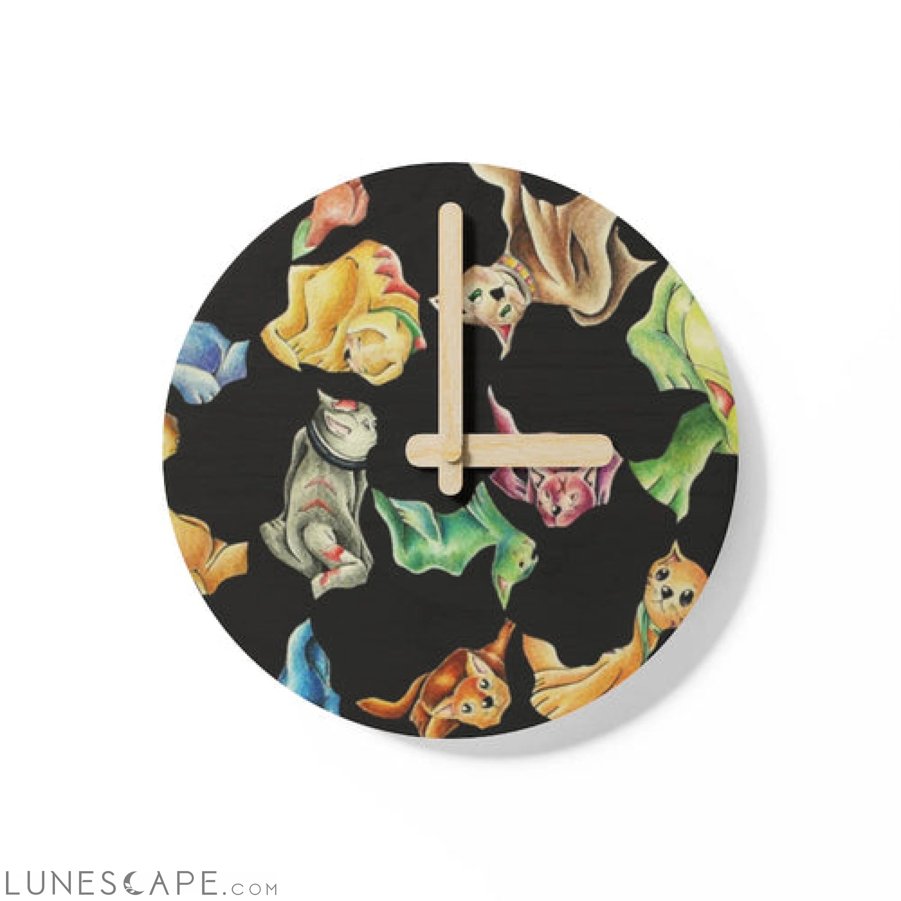 Cat Pattern Wooden Wall Clock LUNESCAPE