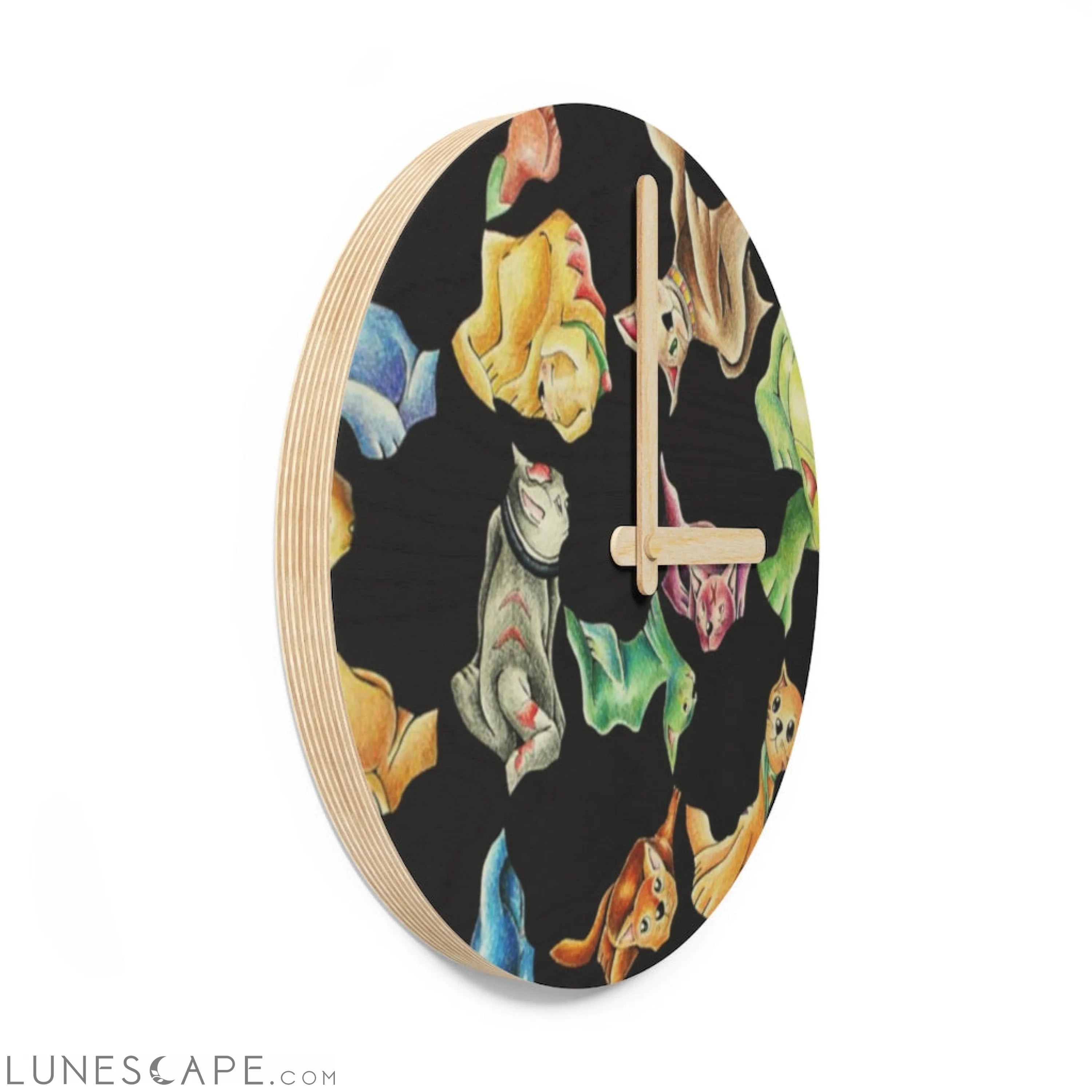 Cat Pattern Wooden Wall Clock LUNESCAPE