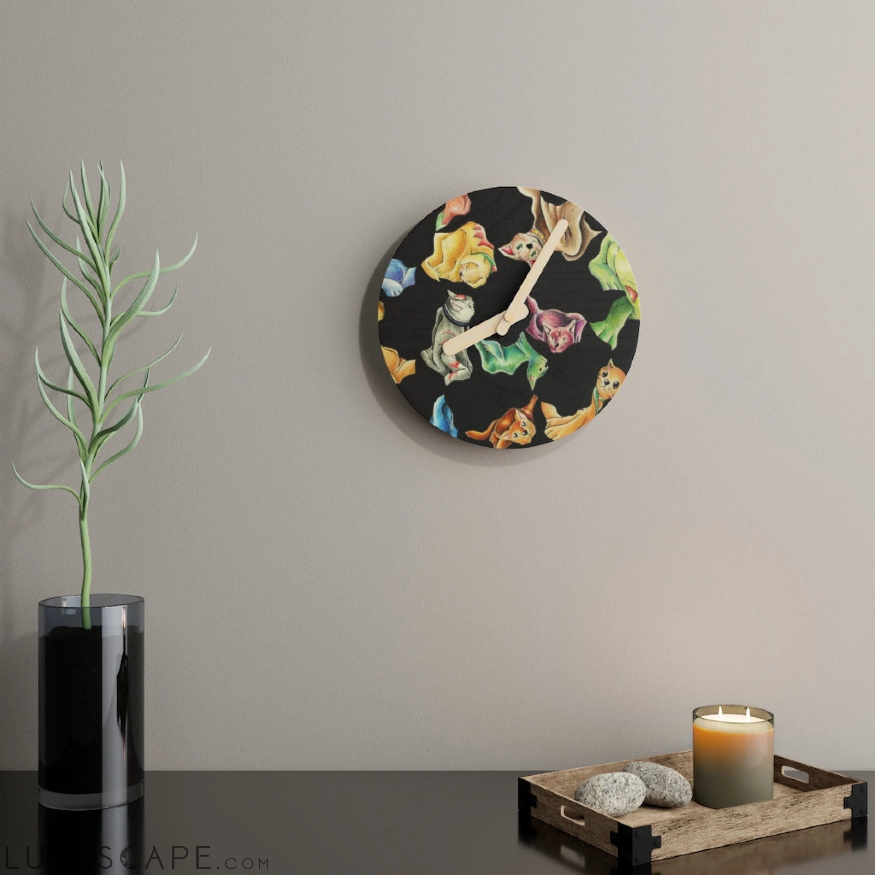 Cat Pattern Wooden Wall Clock LUNESCAPE