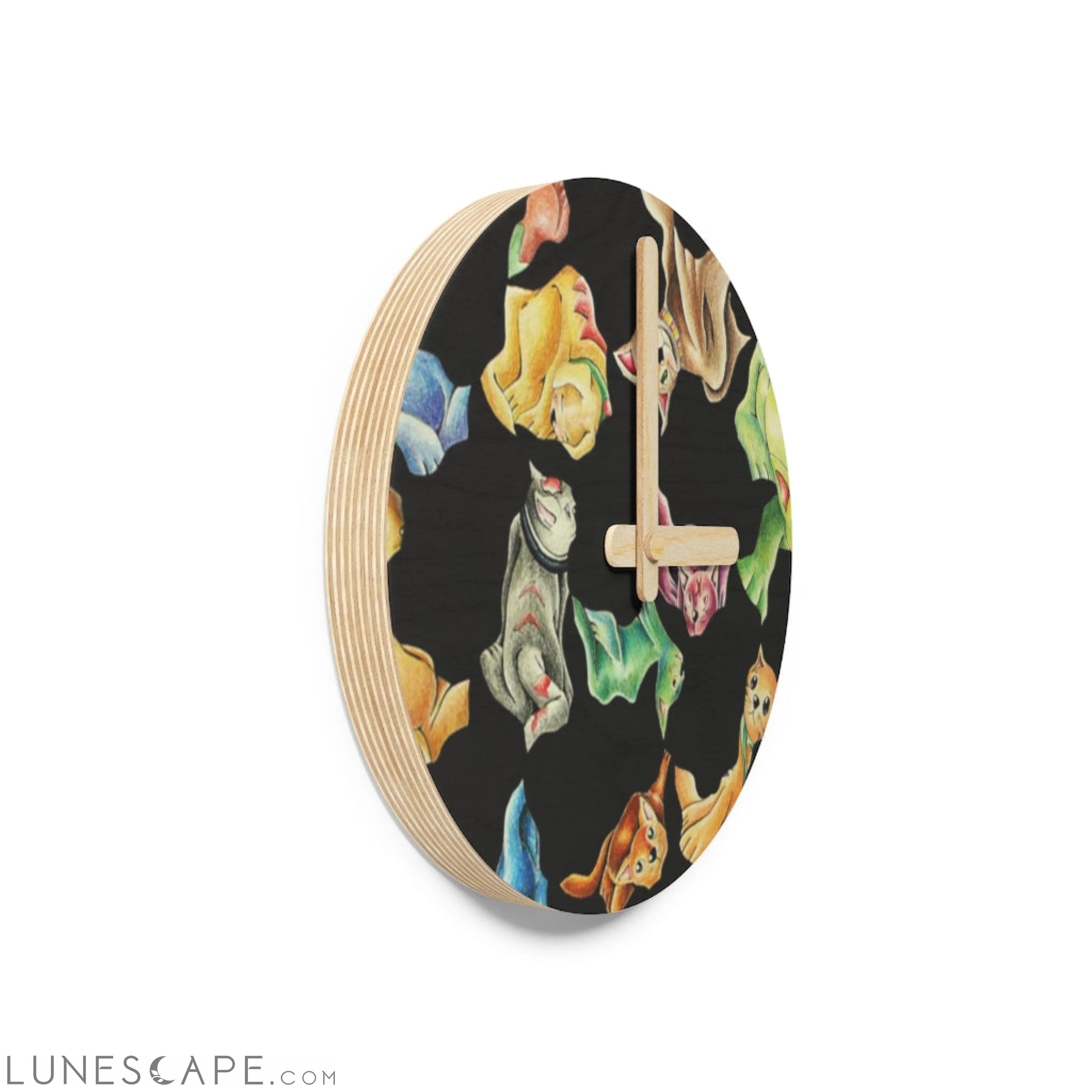 Cat Pattern Wooden Wall Clock LUNESCAPE