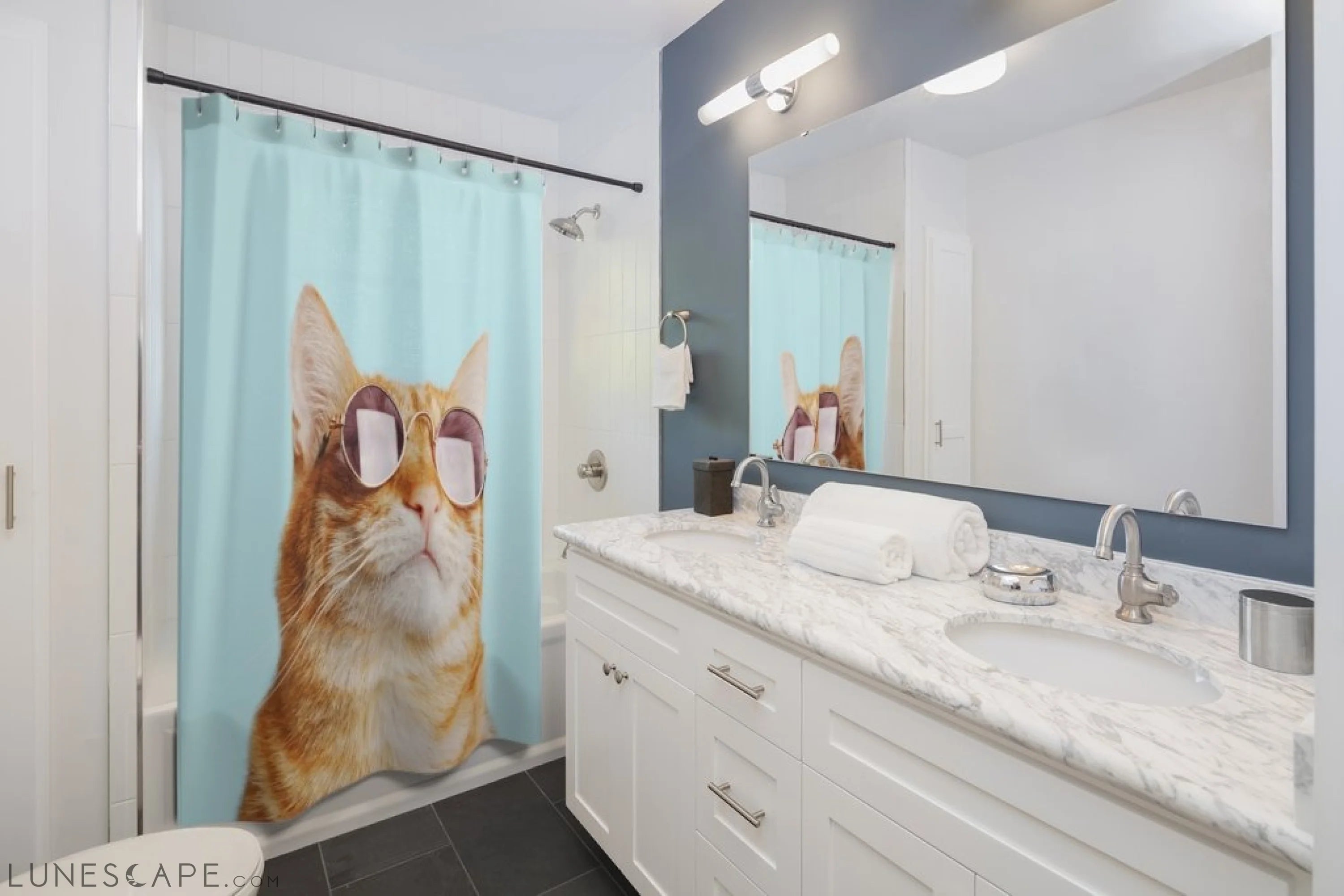 Cat Rules Shower Curtains LUNESCAPE