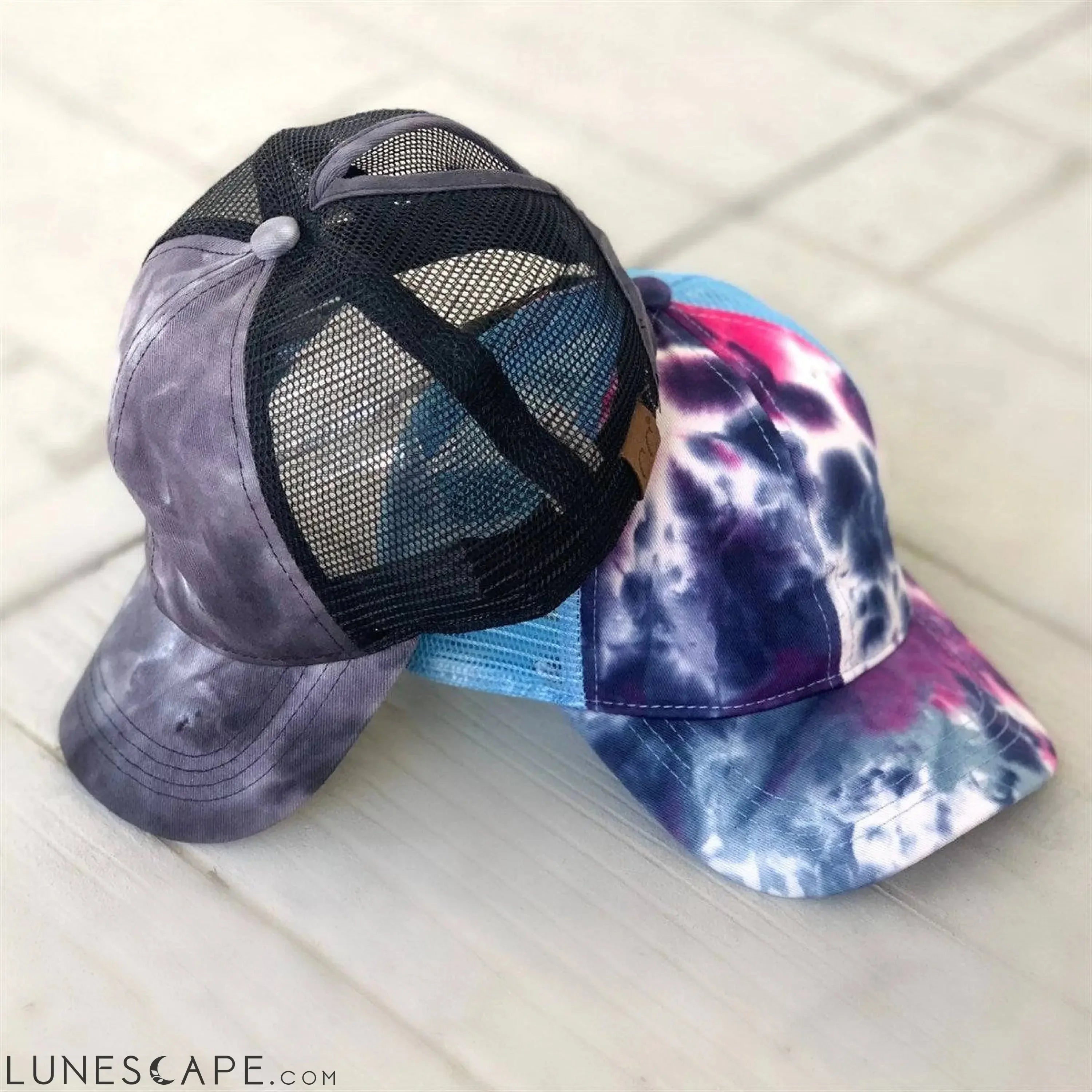 CC Tie-Dye Messy Bun Pony Cap Women, Teens and Kids Trucker Hats LUNESCAPE