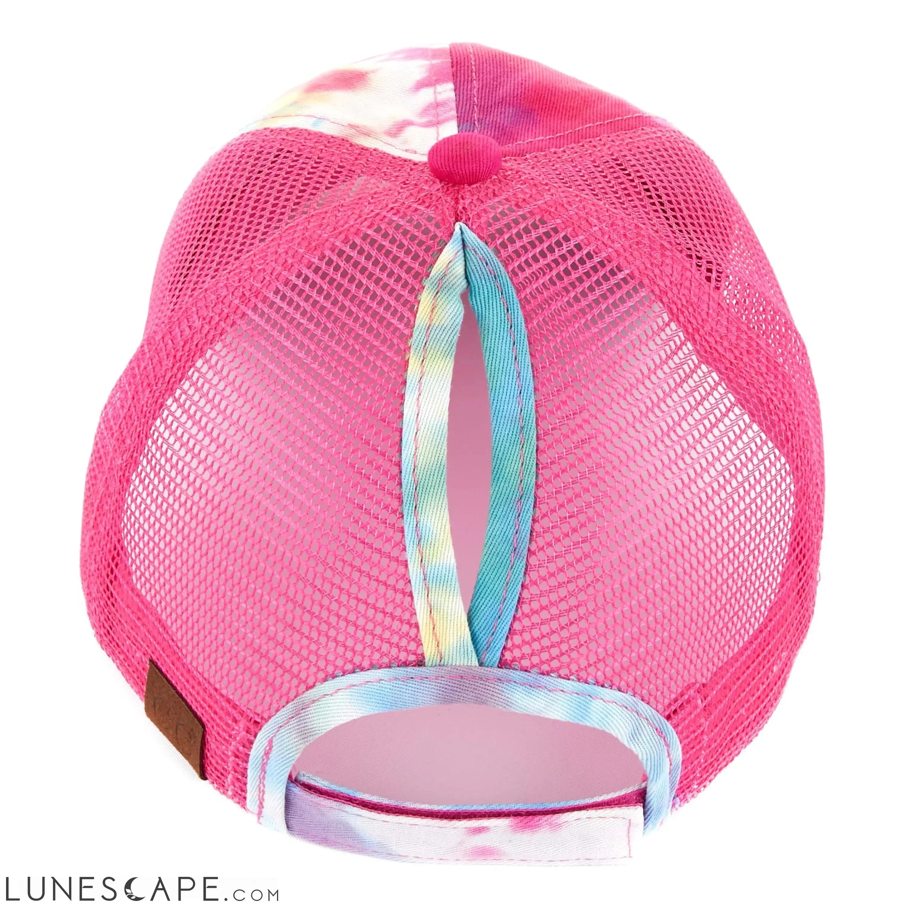 CC Tie-Dye Messy Bun Pony Cap Women, Teens and Kids Trucker Hats LUNESCAPE