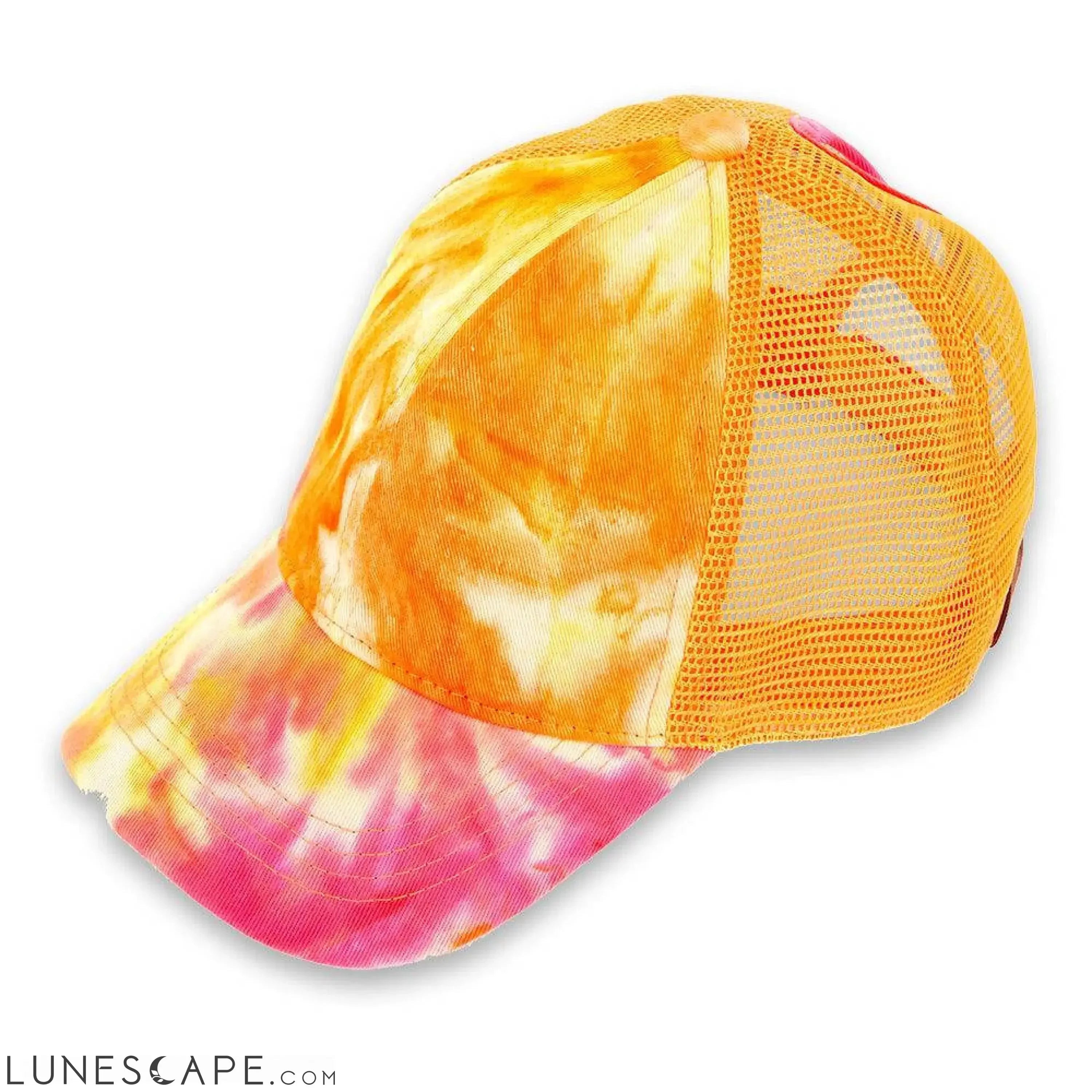 CC Tie-Dye Messy Bun Pony Cap Women, Teens and Kids Trucker Hats LUNESCAPE
