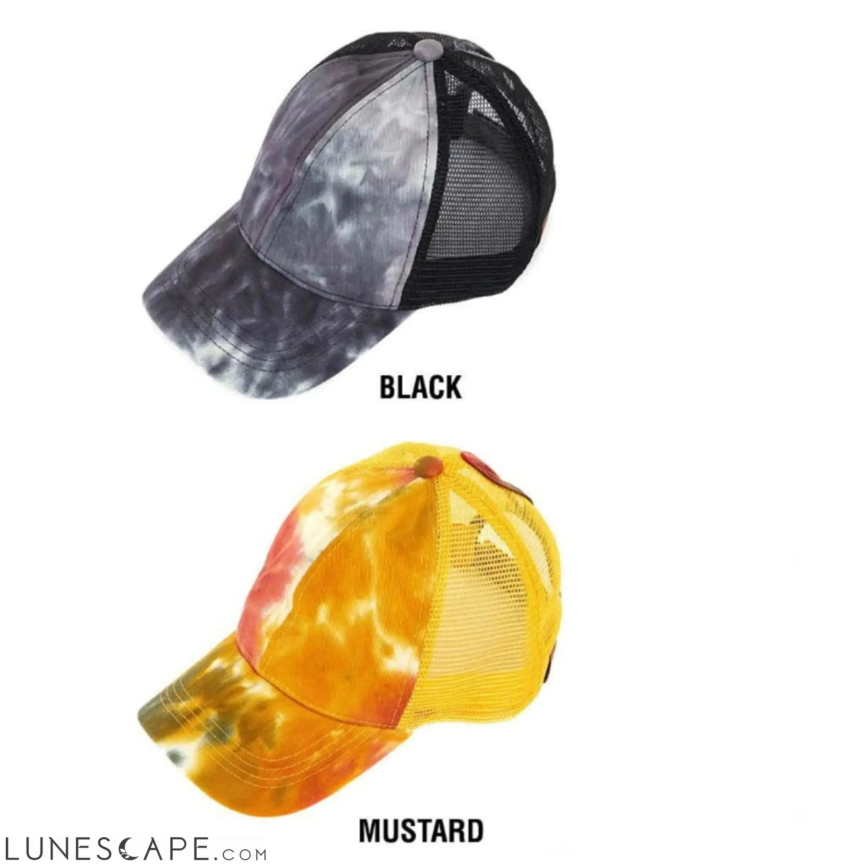 CC Tie-Dye Messy Bun Pony Cap Women, Teens and Kids Trucker Hats LUNESCAPE
