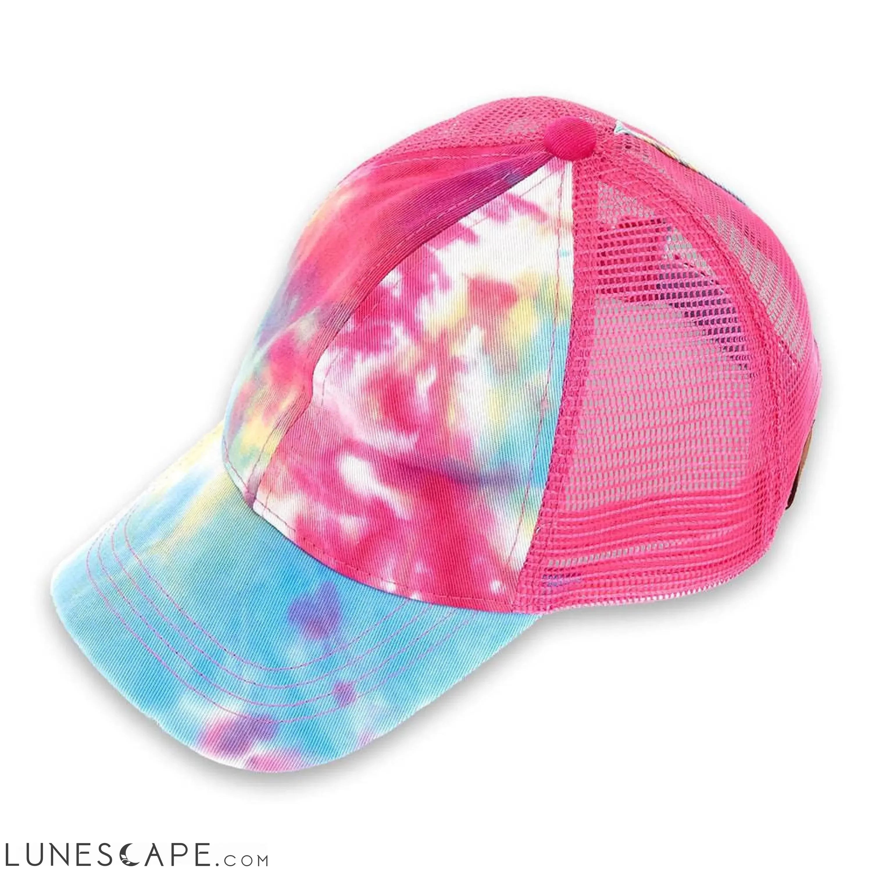 CC Tie-Dye Messy Bun Pony Cap Women, Teens and Kids Trucker Hats LUNESCAPE