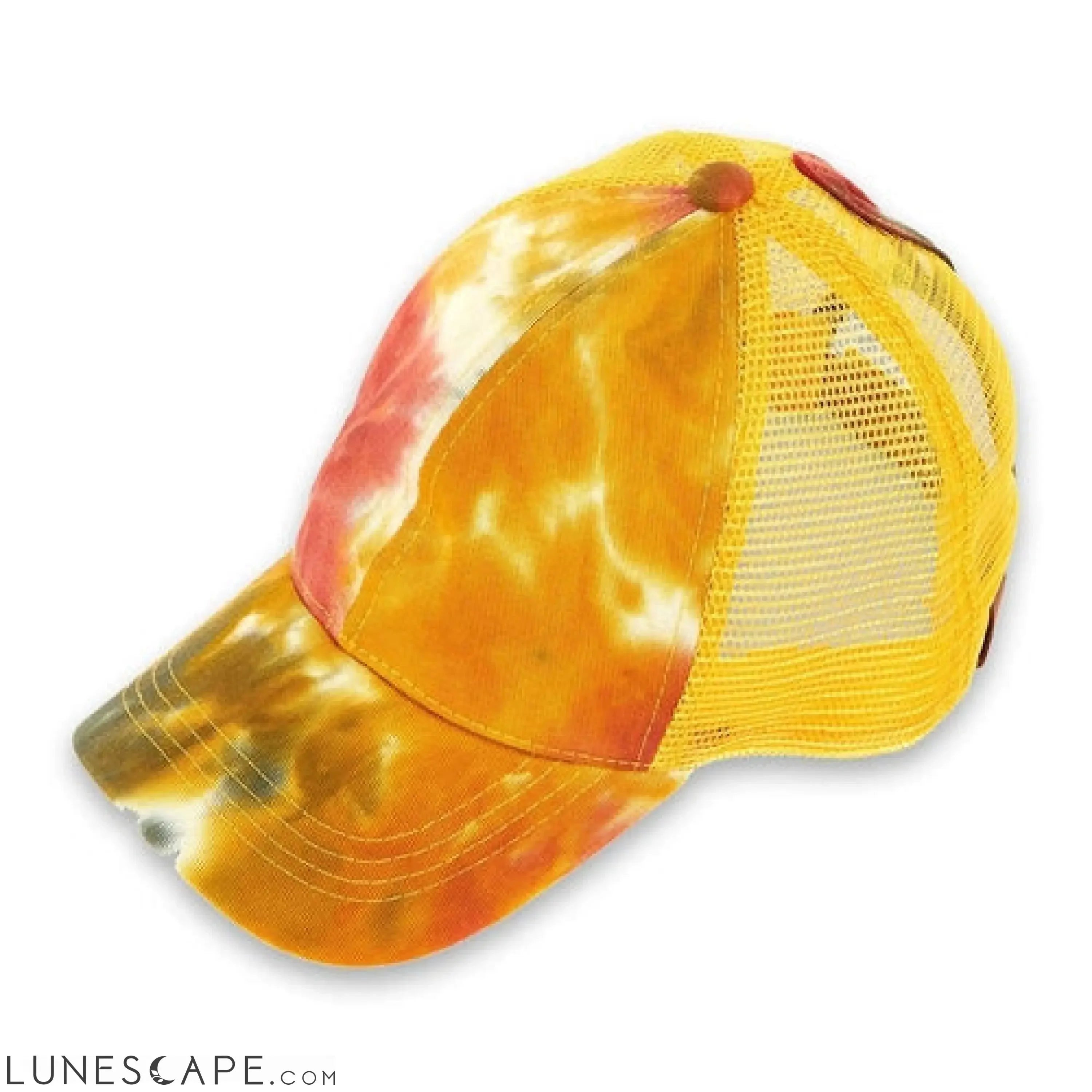 CC Tie-Dye Messy Bun Pony Cap Women, Teens and Kids Trucker Hats LUNESCAPE
