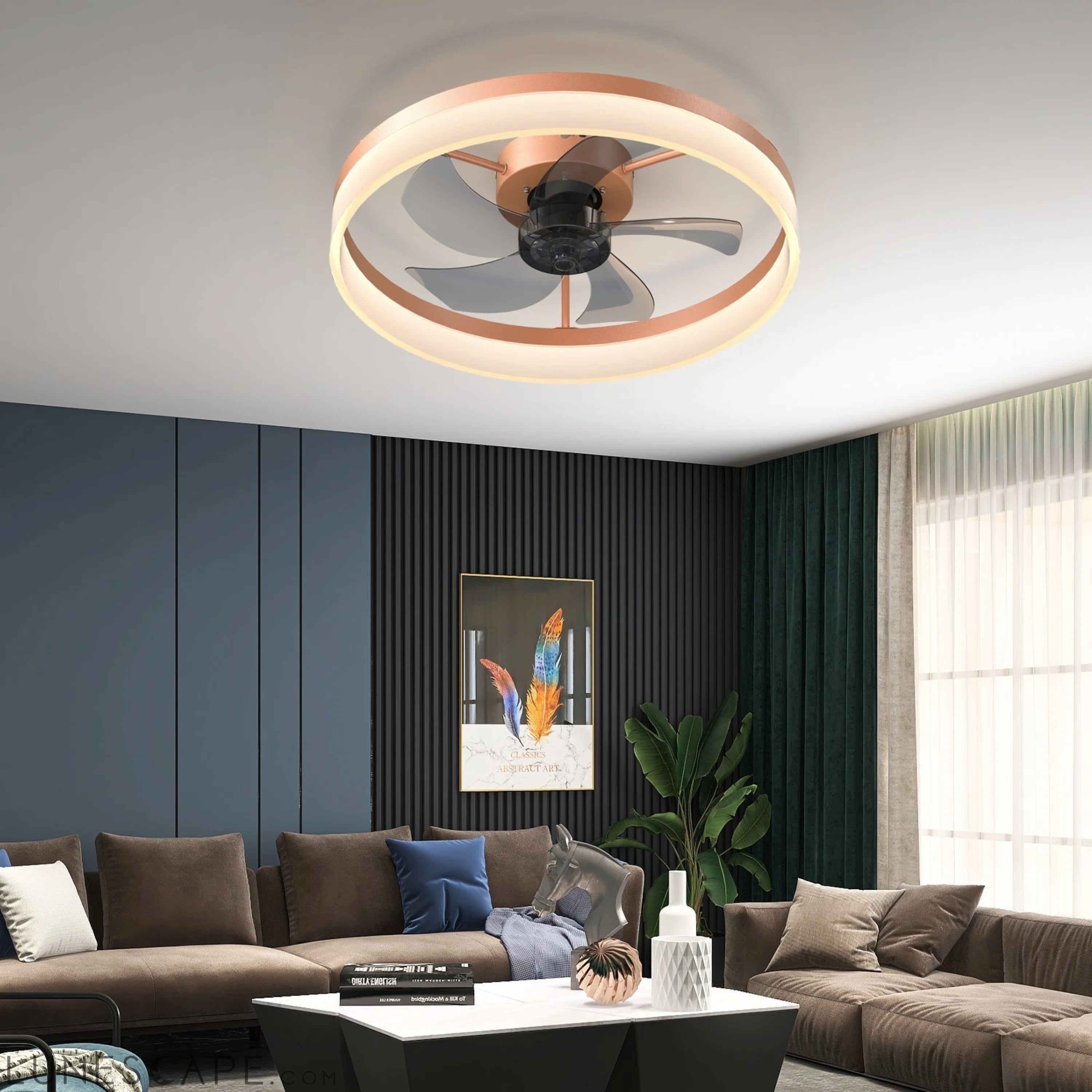 Ceiling Fan Chandelier with Lights Dimmable LED Embedded LUNESCAPE