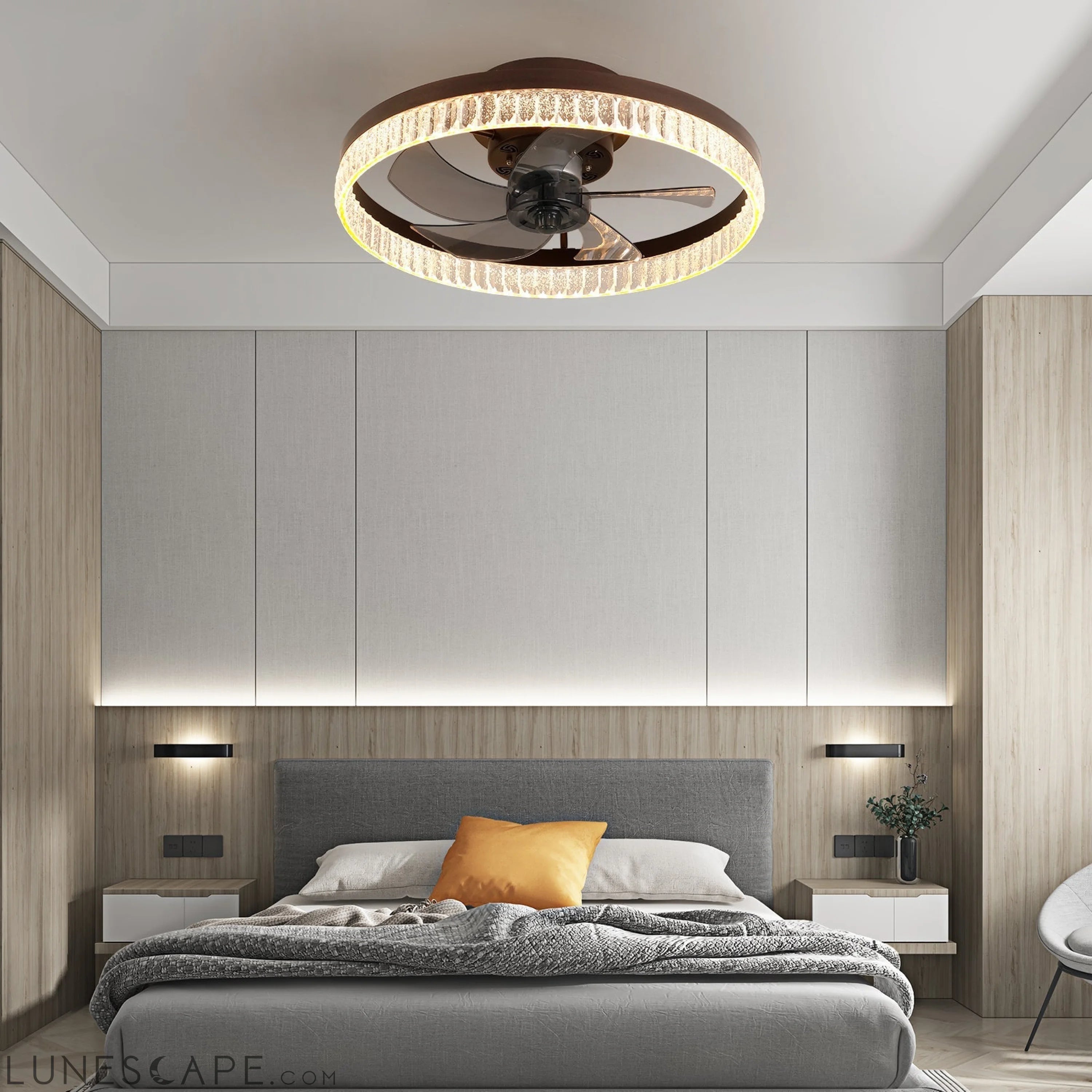 Ceiling Fans with Lights, Minimalist Ring Led Chandelier Fan with LUNESCAPE