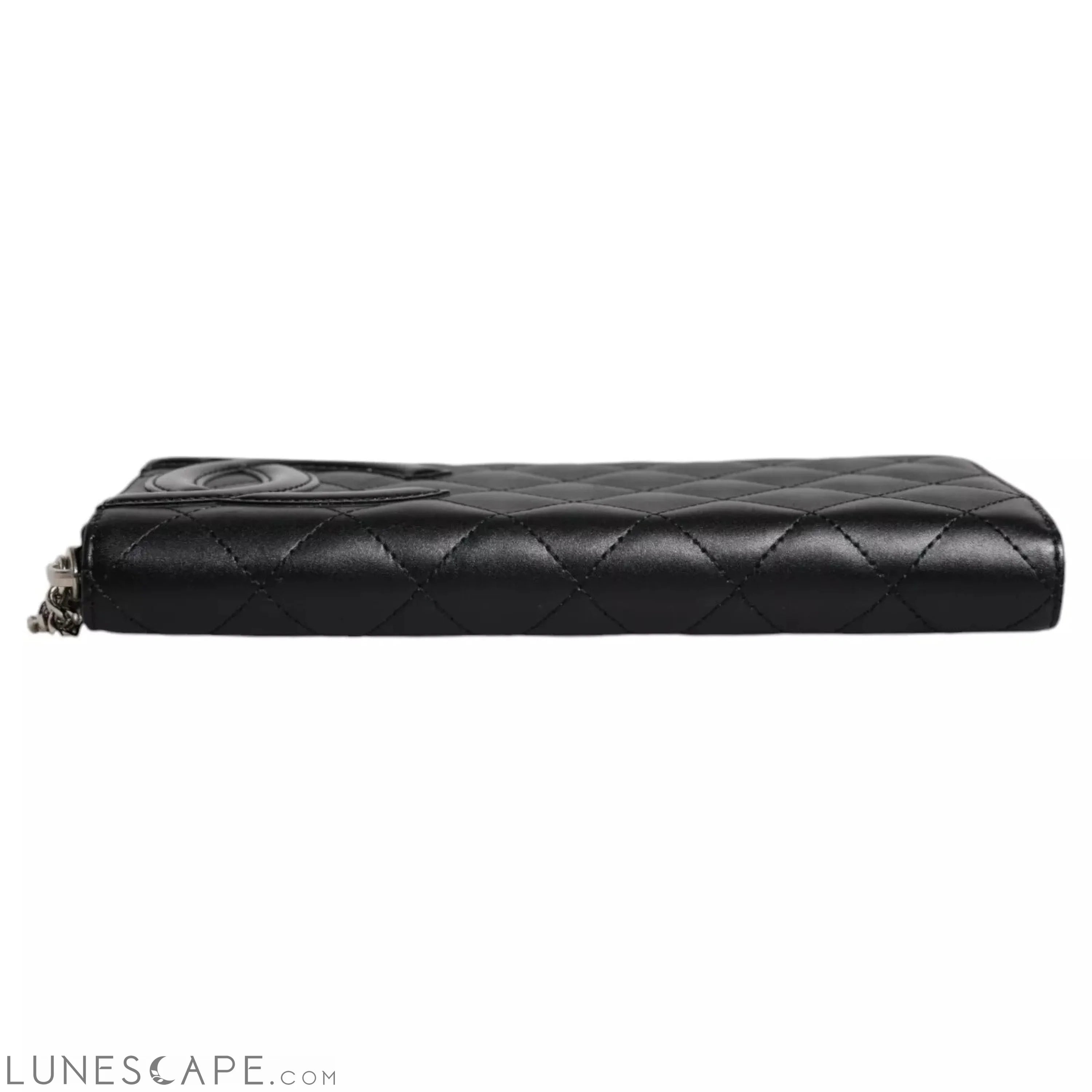 Chanel Black Quilted Leather Logo CC Continental Zip Wallet Wallets - Women
