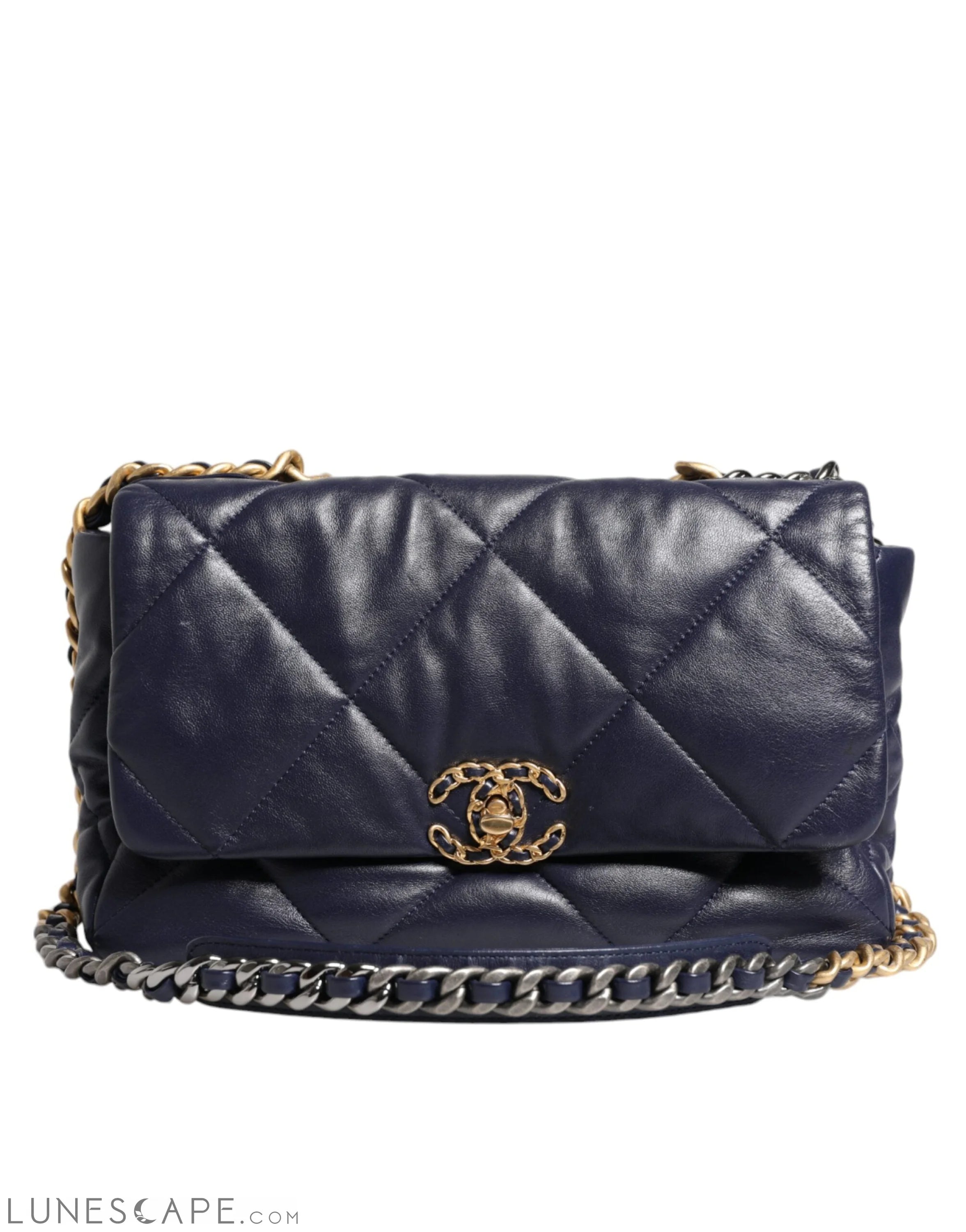 Chanel Blue Leather Large Quilted Chain Hand Shoulder Bag LUNESCAPE