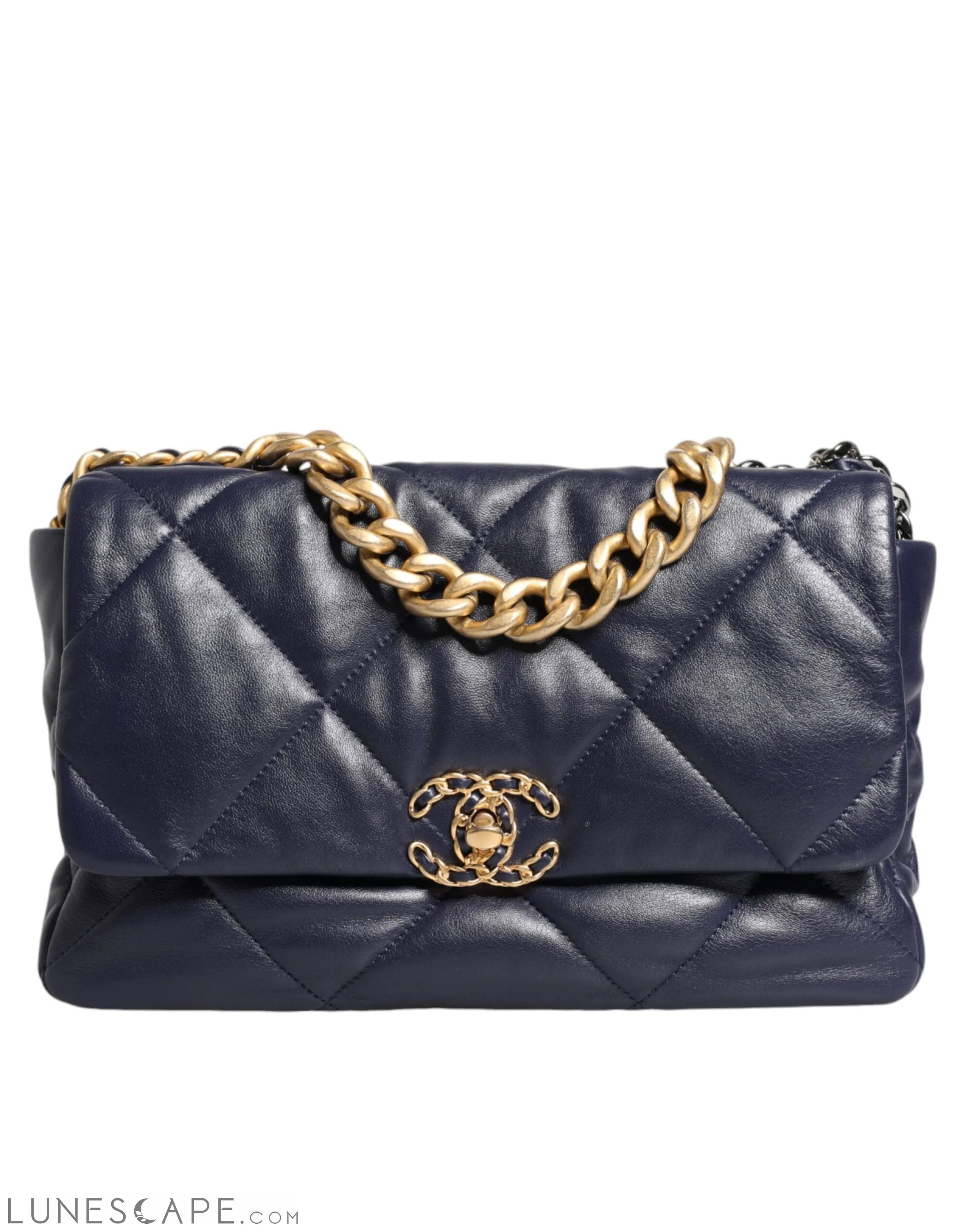 Chanel Blue Leather Large Quilted Chain Hand Shoulder Bag LUNESCAPE