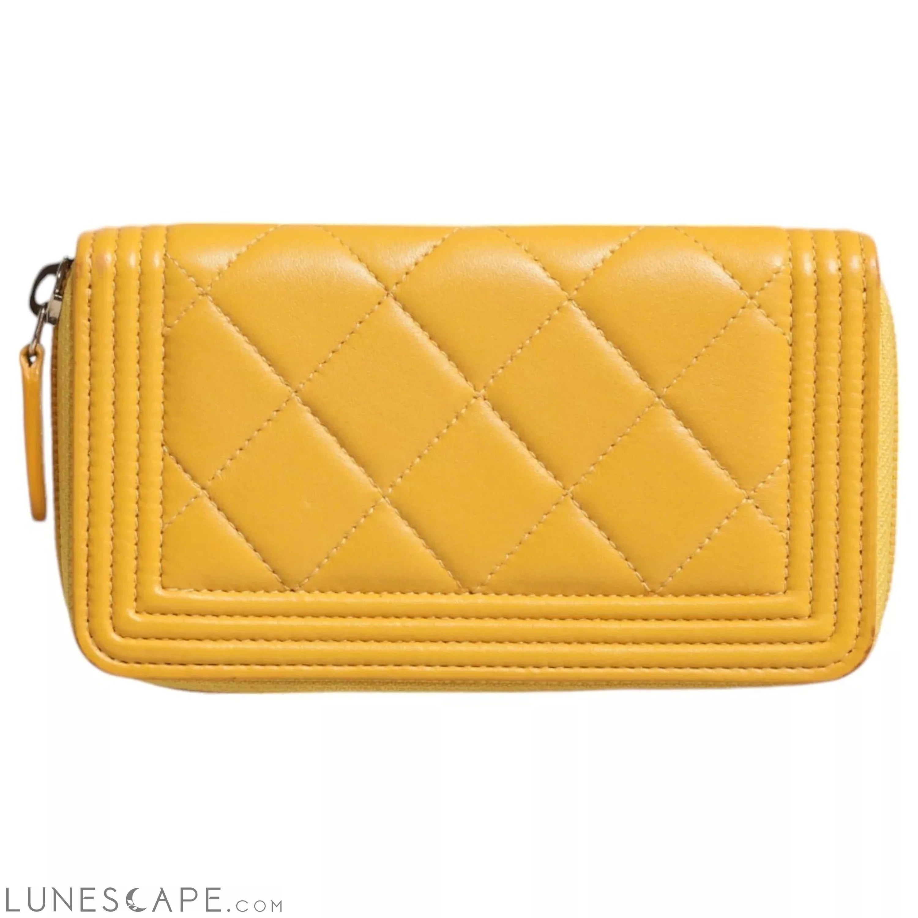 Chanel Yellow Quilted Leather CC Logo Continental Zip Wallet Wallets - Women