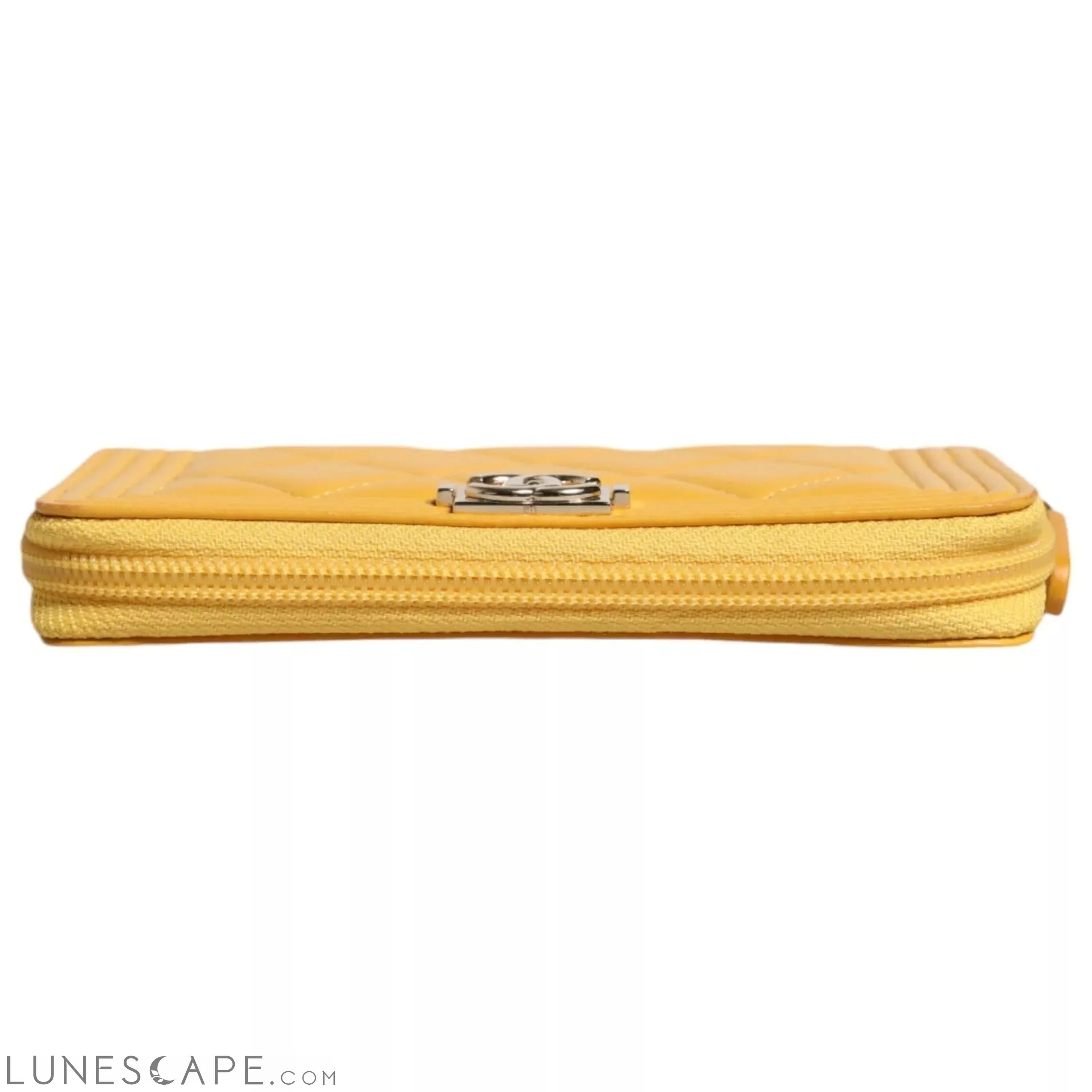 Chanel Yellow Quilted Leather CC Logo Continental Zip Wallet Wallets - Women