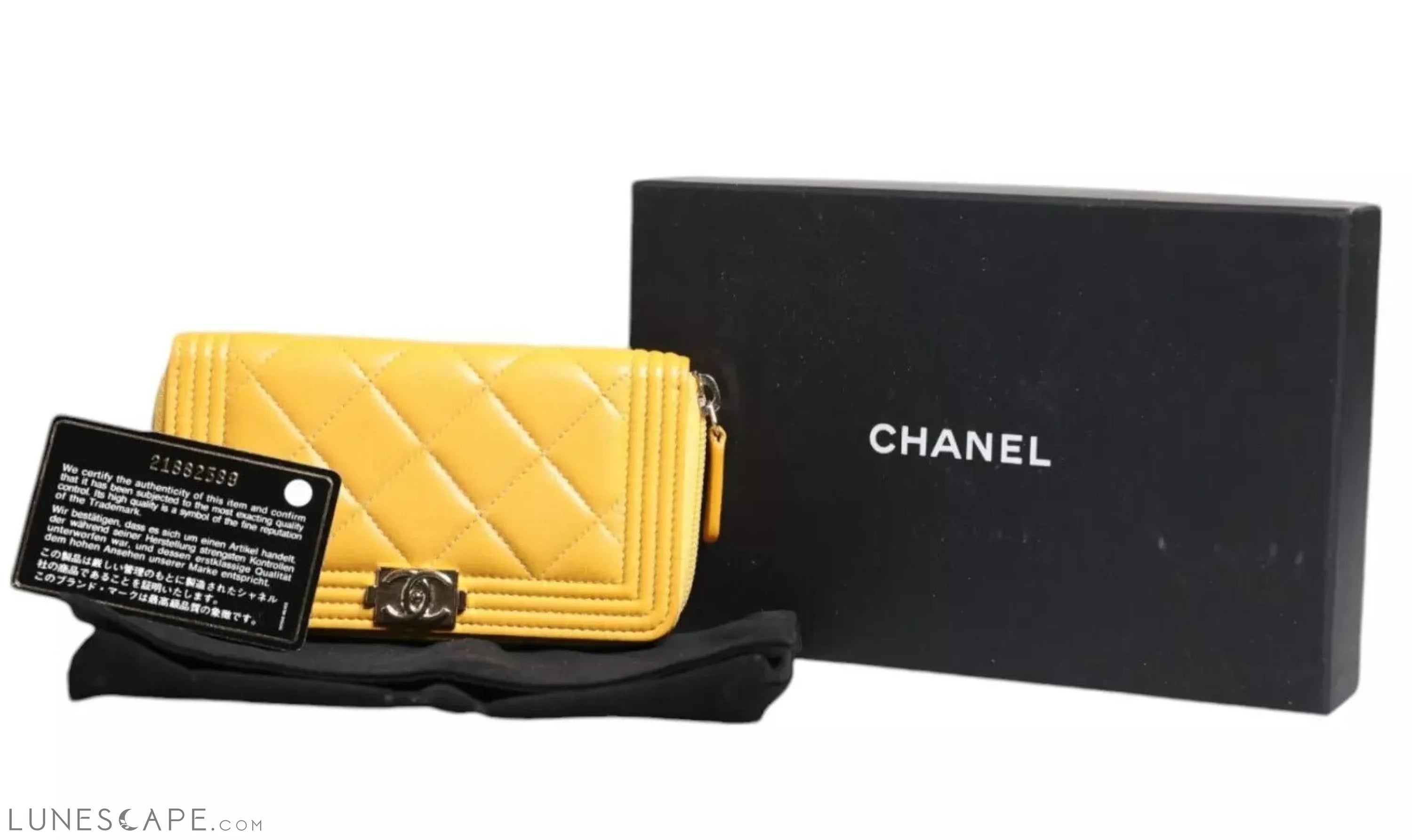 Chanel Yellow Quilted Leather CC Logo Continental Zip Wallet Wallets - Women