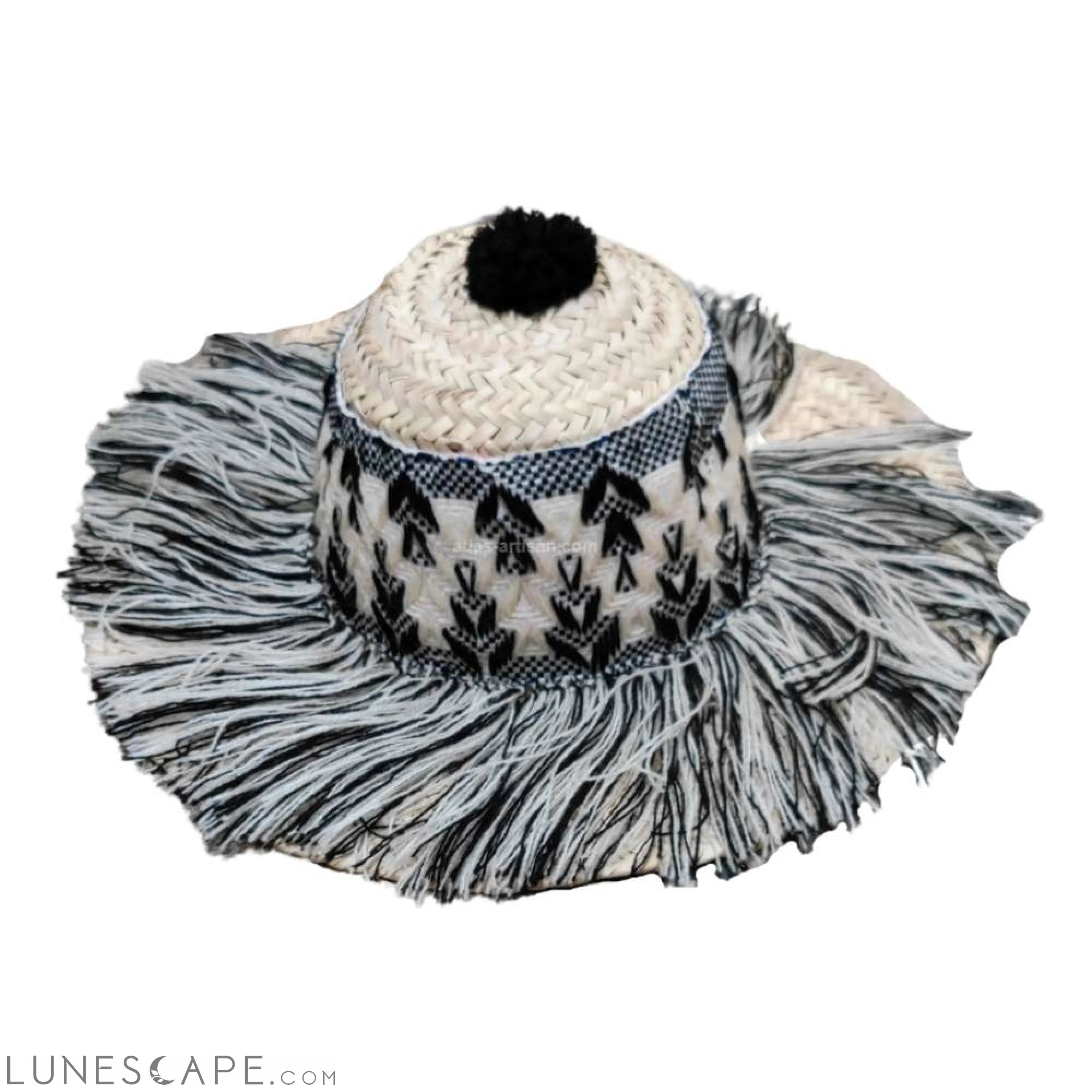 Chapeau Hutcha Traditional Moroccan Wide-Brimmed Straw Hat with Fringe LUNESCAPE