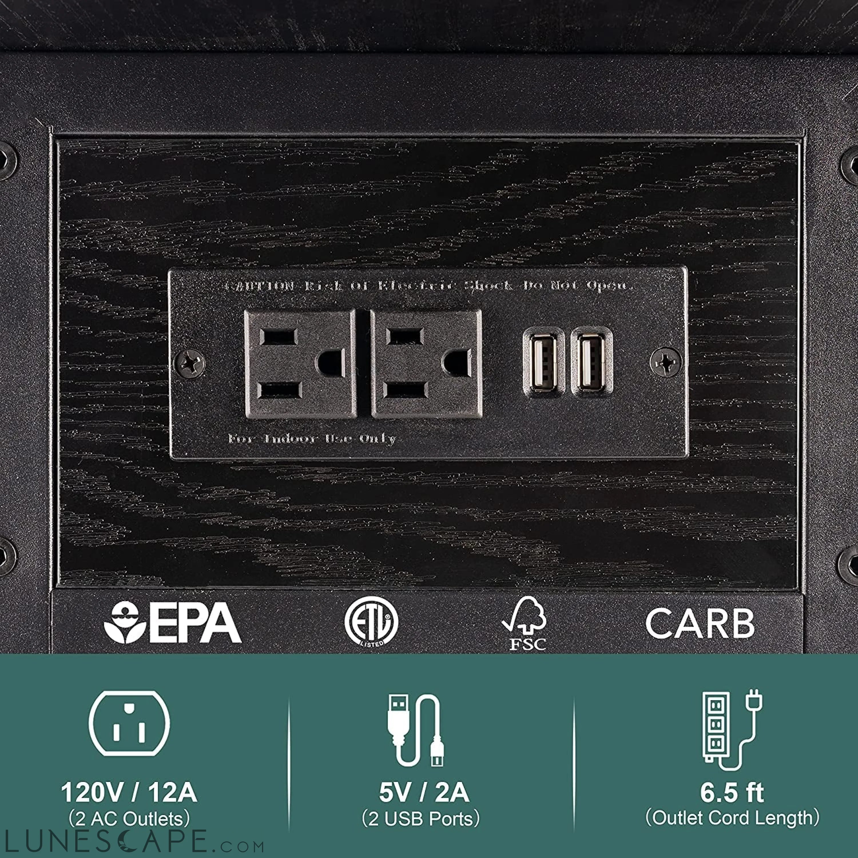 Charging End Table with USB Ports and Outlets, Narrow Nightstand LUNESCAPE