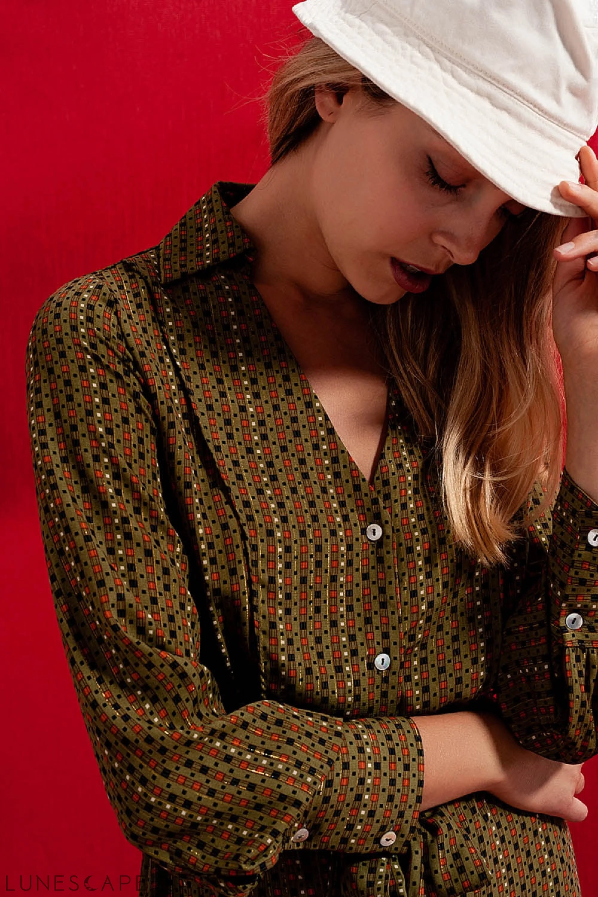 Check Print Shirt Long Midi Dress LUNESCAPE