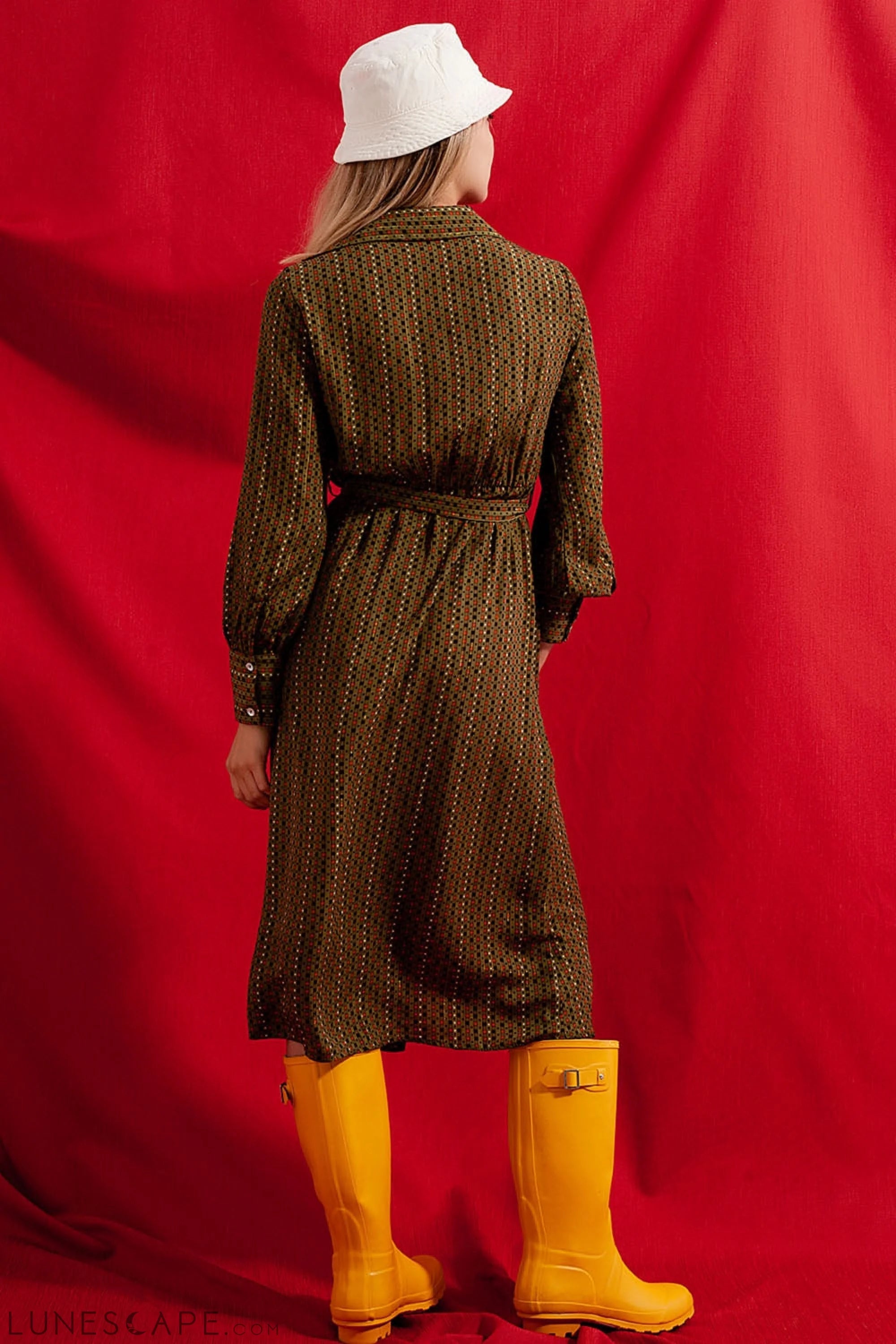 Check Print Shirt Long Midi Dress LUNESCAPE