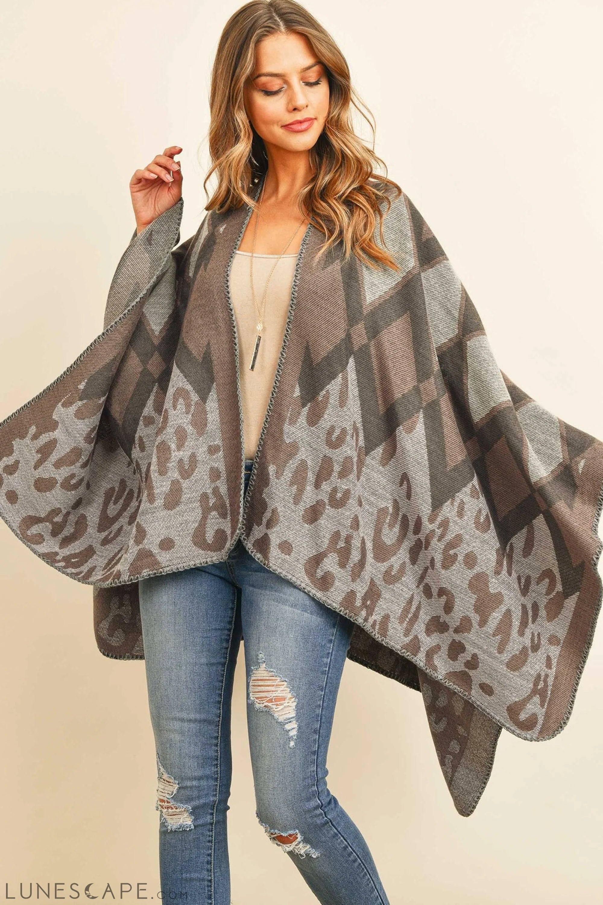 Chevron Leopard Open Front Kimono LUNESCAPE