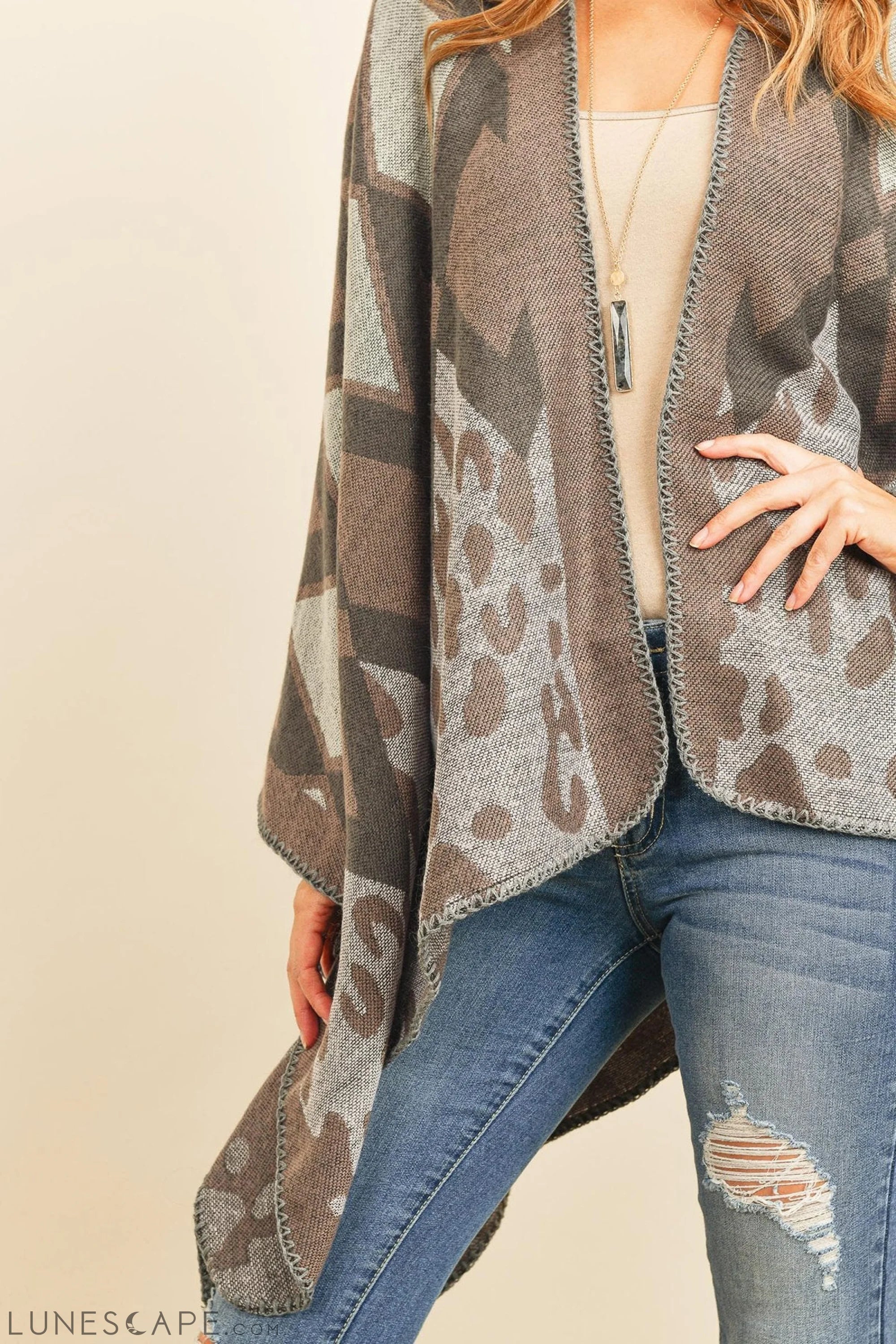 Chevron Leopard Open Front Kimono LUNESCAPE