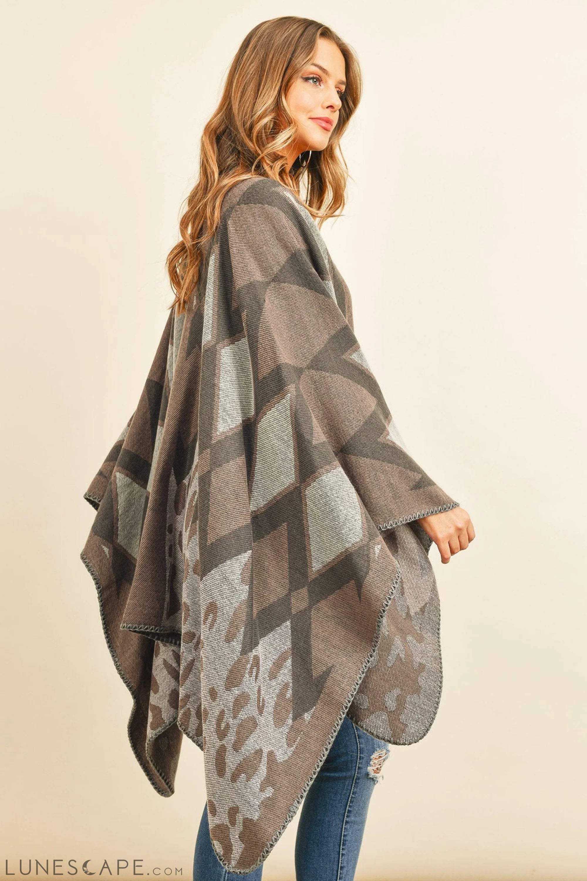 Chevron Leopard Open Front Kimono LUNESCAPE