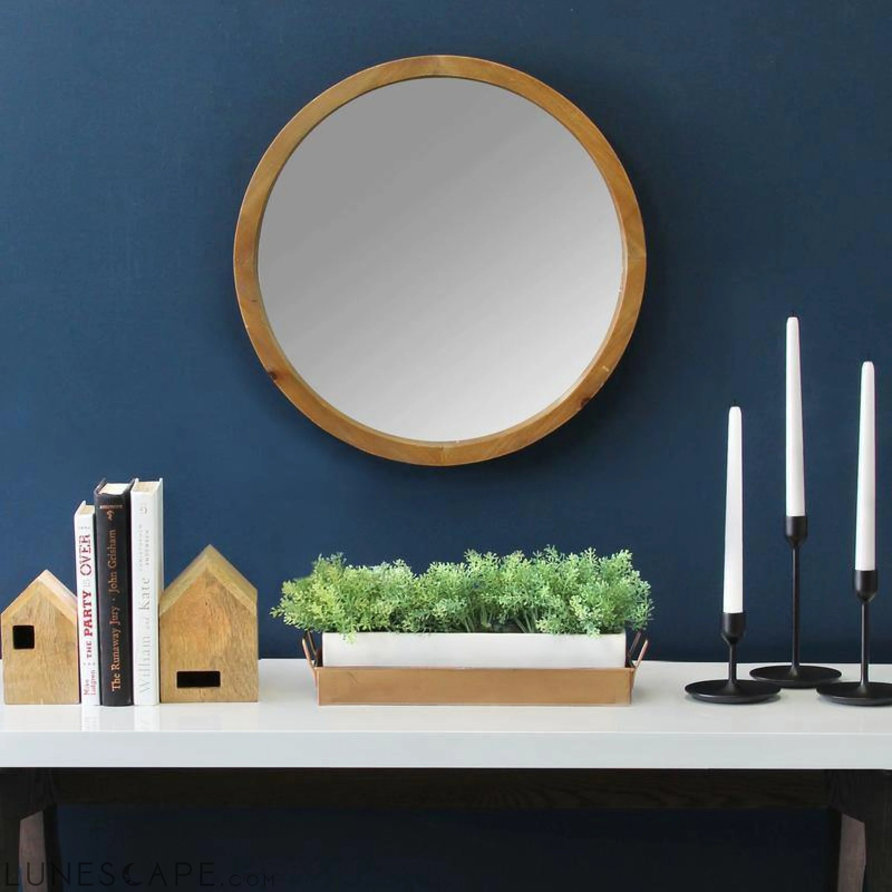 Chic Round Wood Framed Wall Mirror - 20" LUNESCAPE
