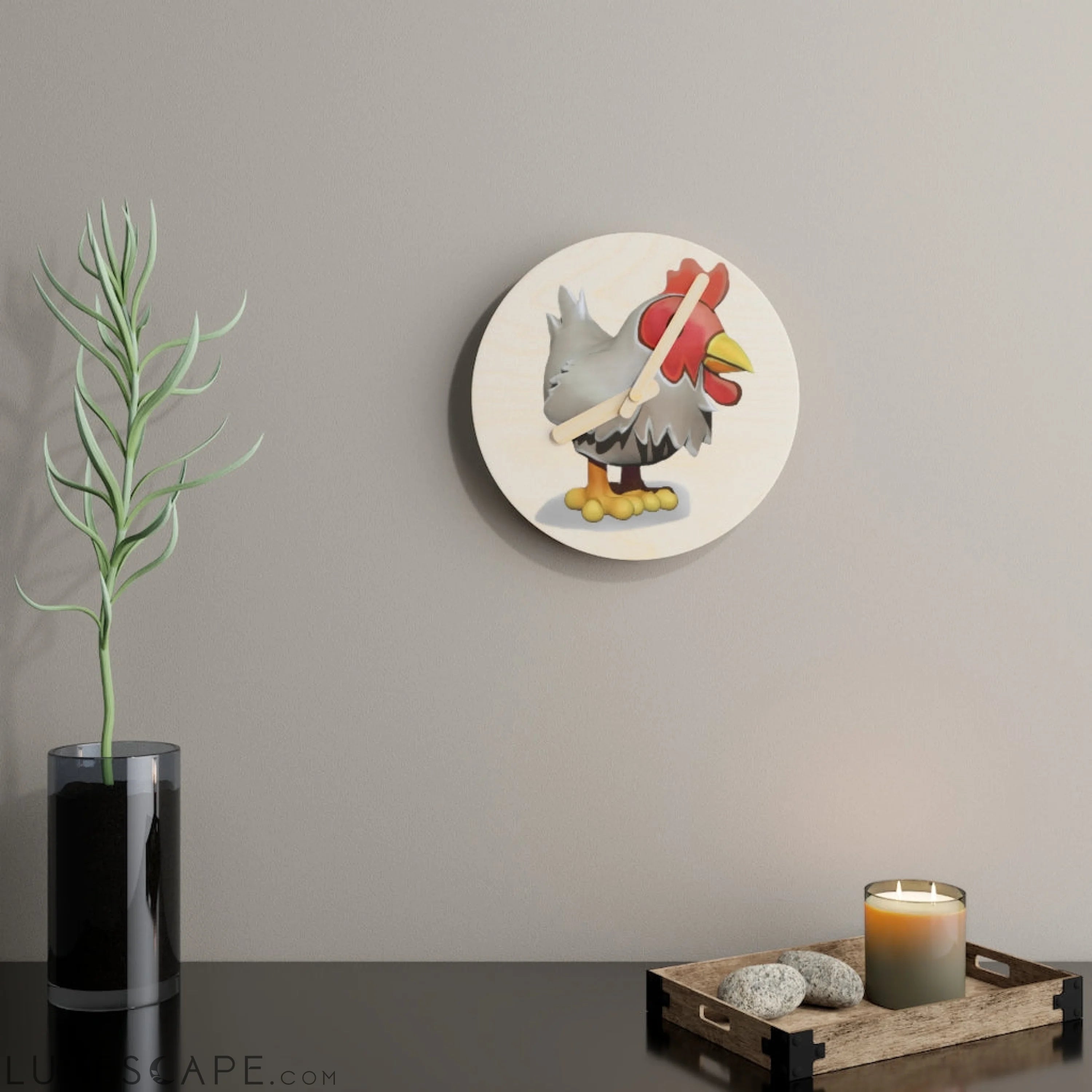 Chicken Wooden Wall Clock LUNESCAPE