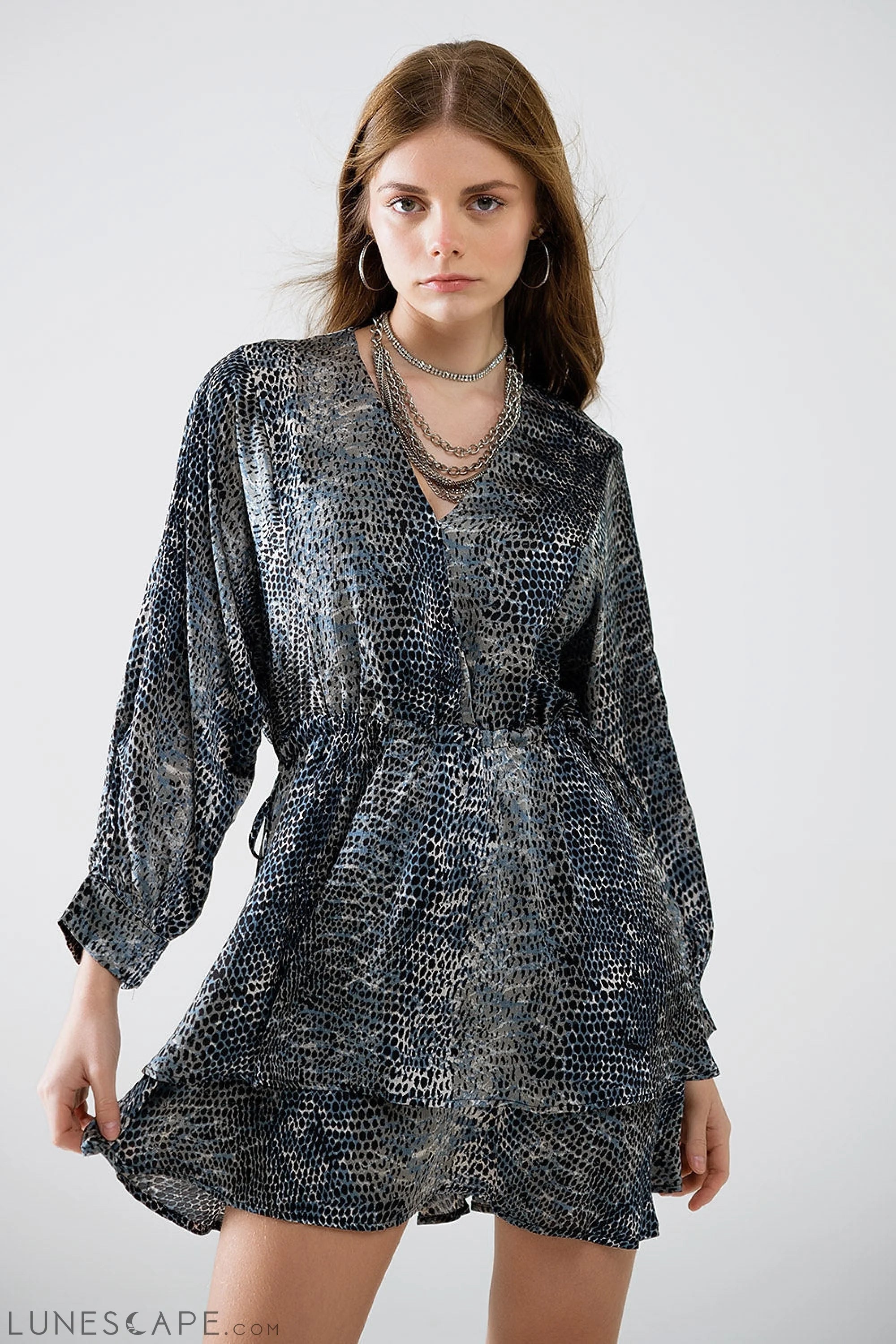 Chiffon Dress in Grey Leopard Print LUNESCAPE