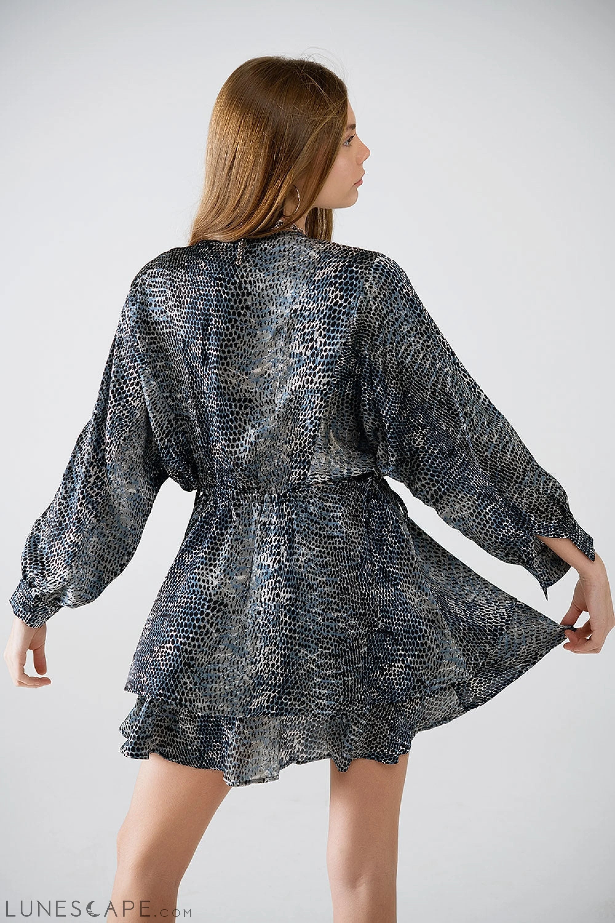 Chiffon Dress in Grey Leopard Print LUNESCAPE