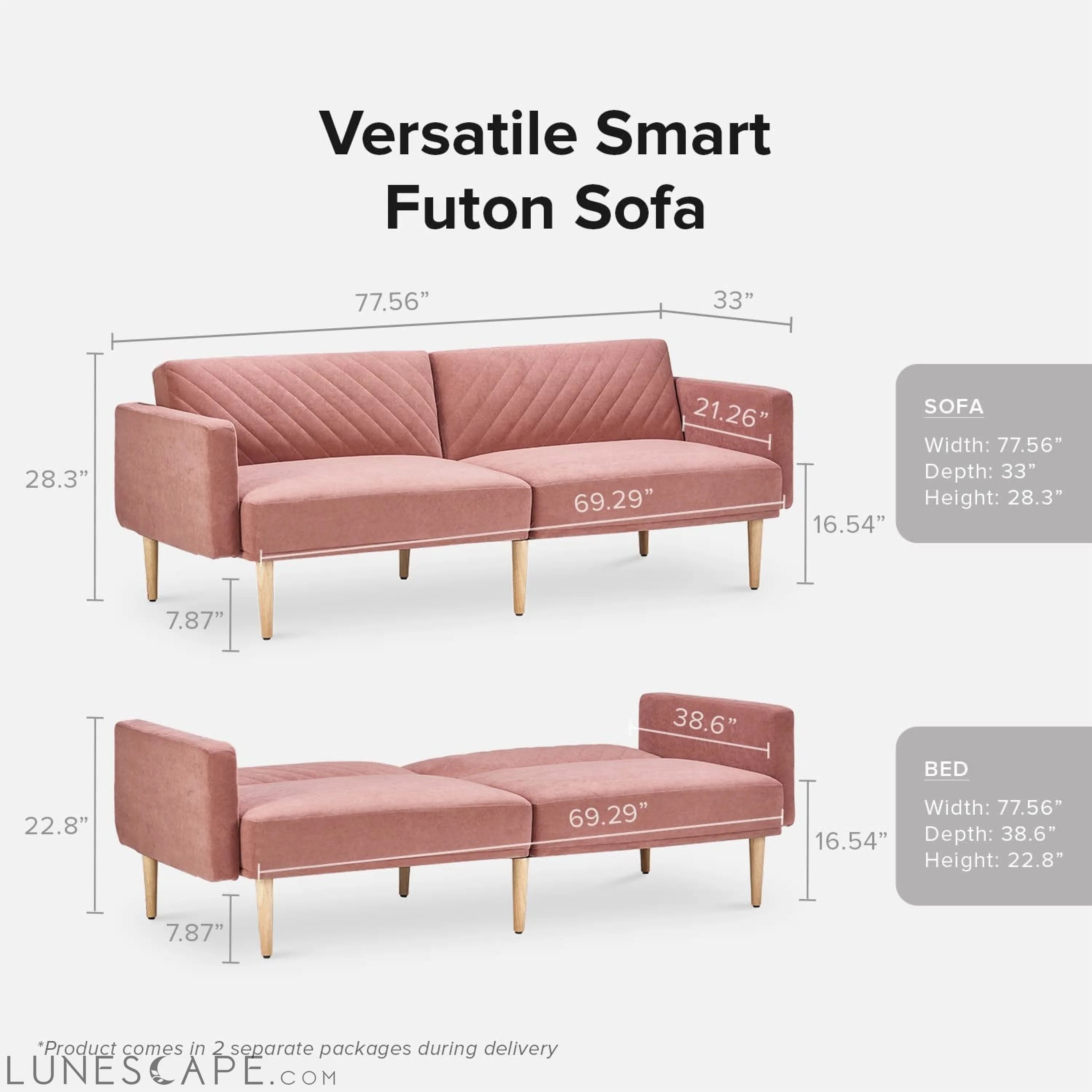 Chloe Futon Sofa Bed with Tapered Legs LUNESCAPE
