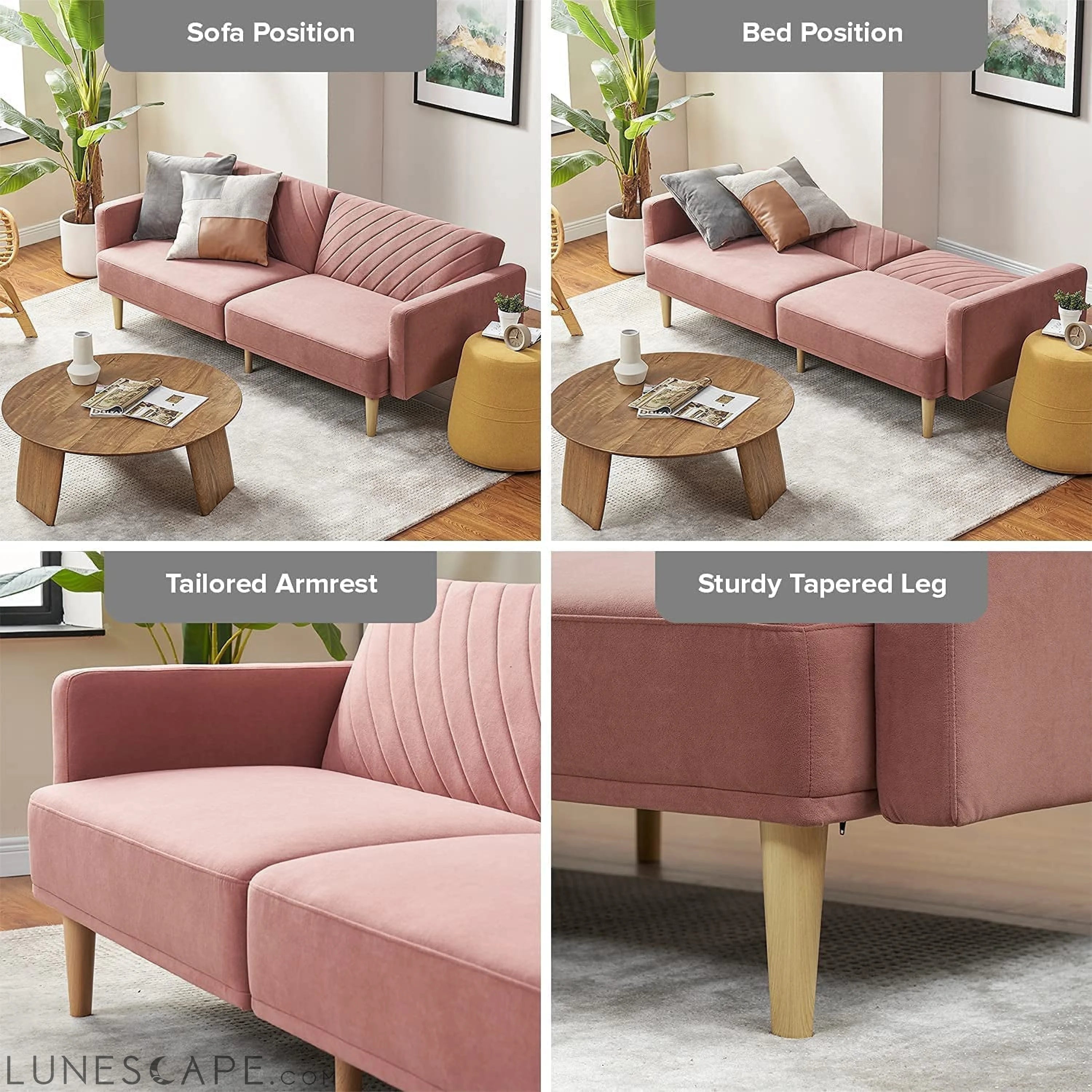 Chloe Futon Sofa Bed with Tapered Legs LUNESCAPE