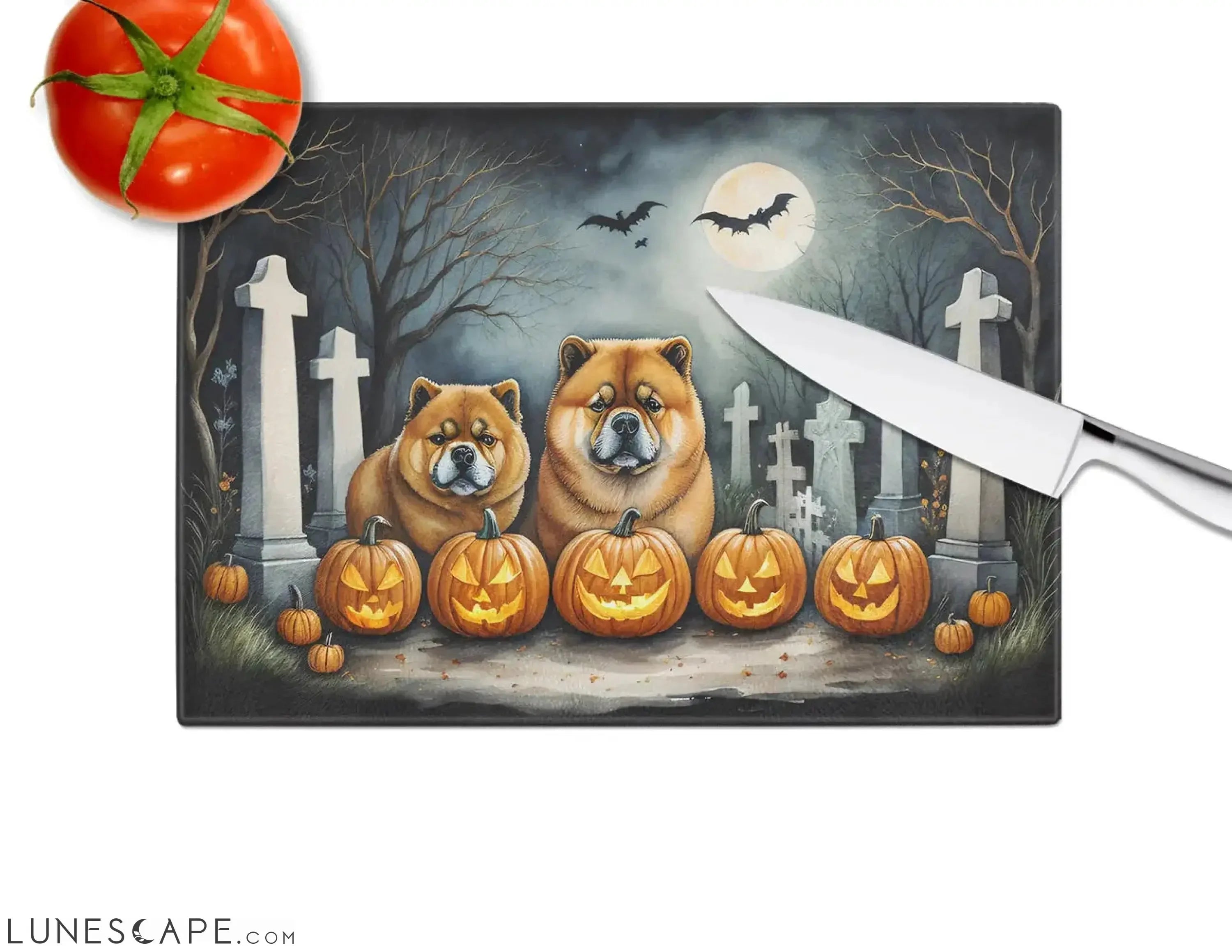 Chow Chow Spooky Halloween Glass Cutting Board LUNESCAPE