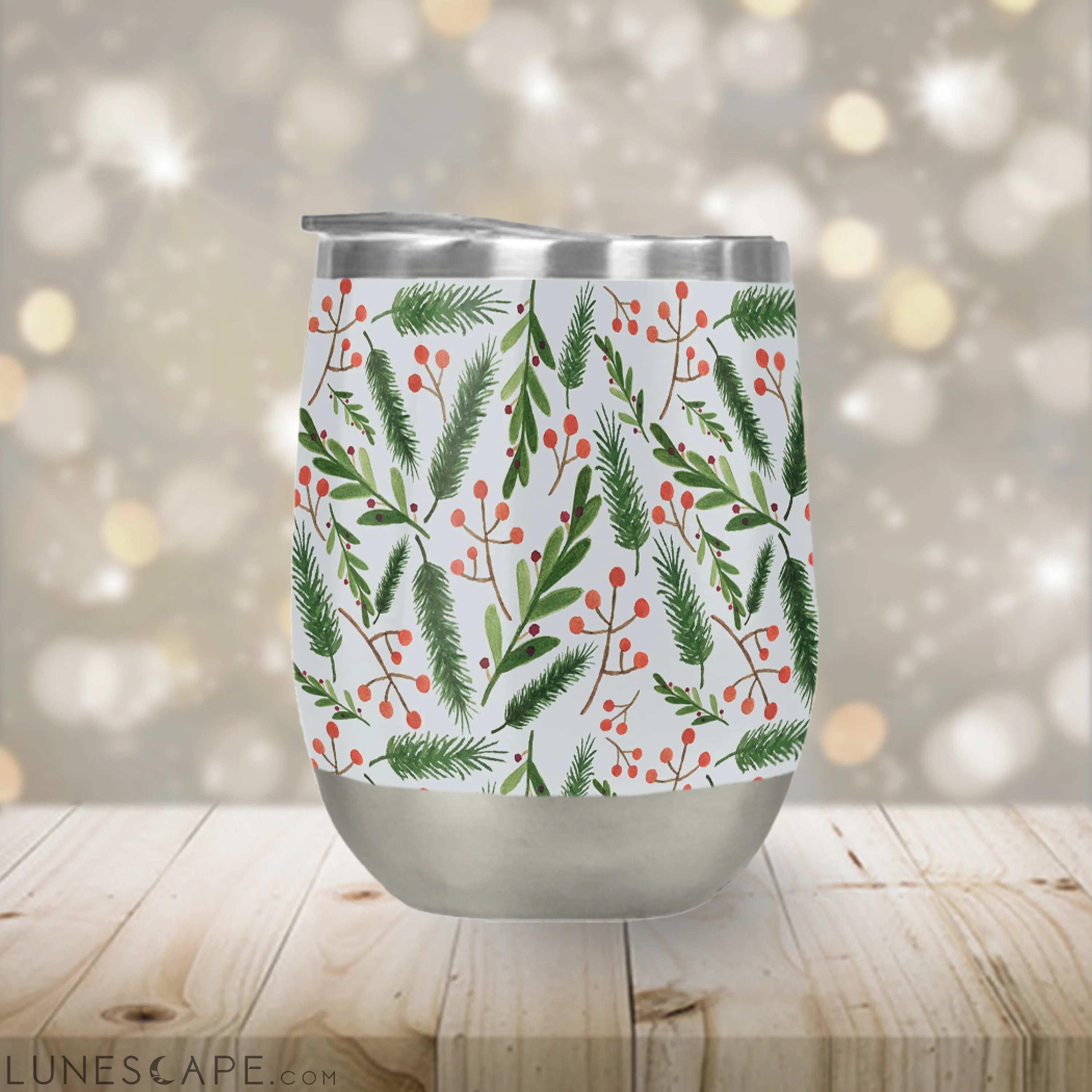 Christmas Branch Stemless Wine Tumbler LUNESCAPE