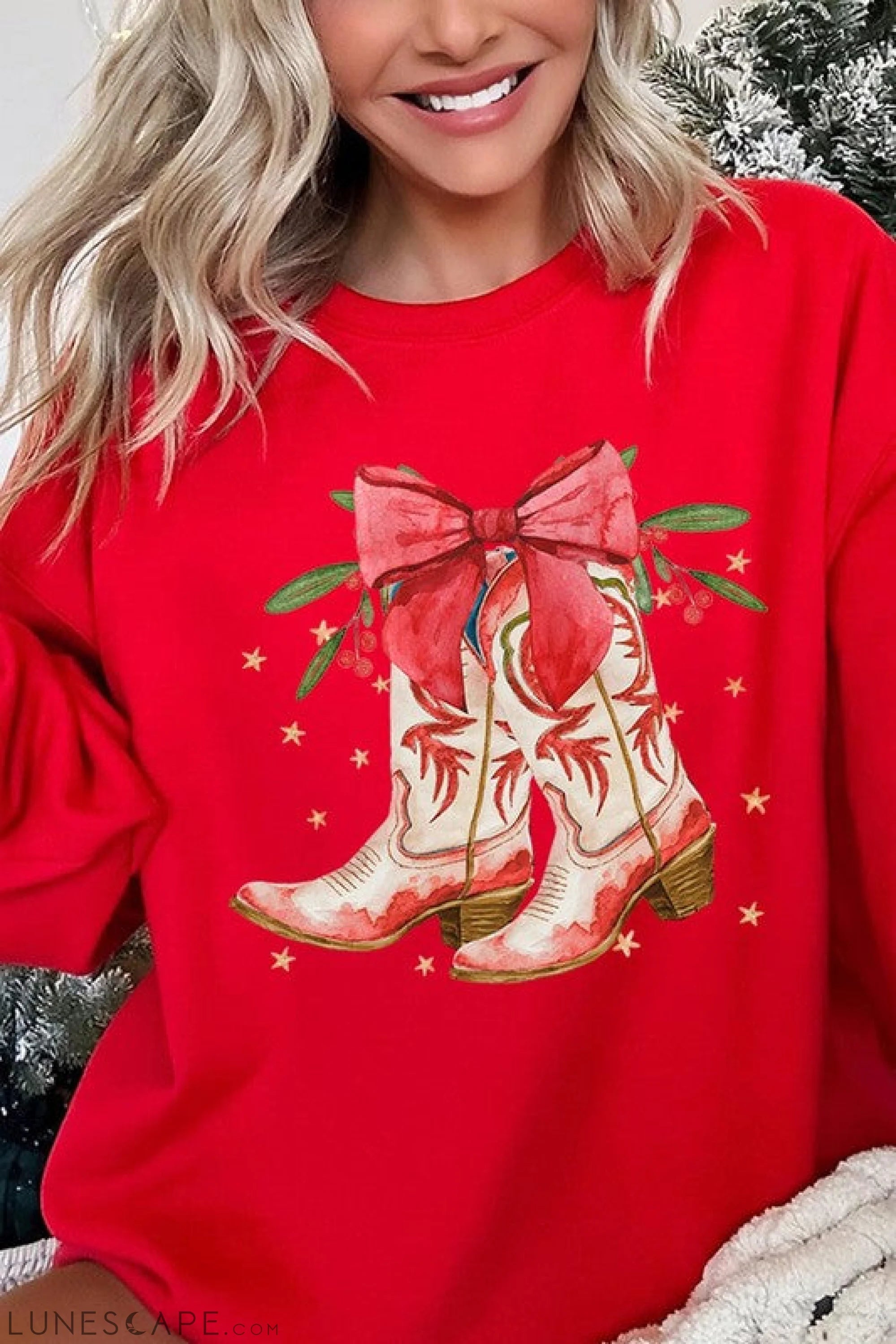 Christmas Cowgirl Boots Graphic Fleece Sweatshirts LUNESCAPE