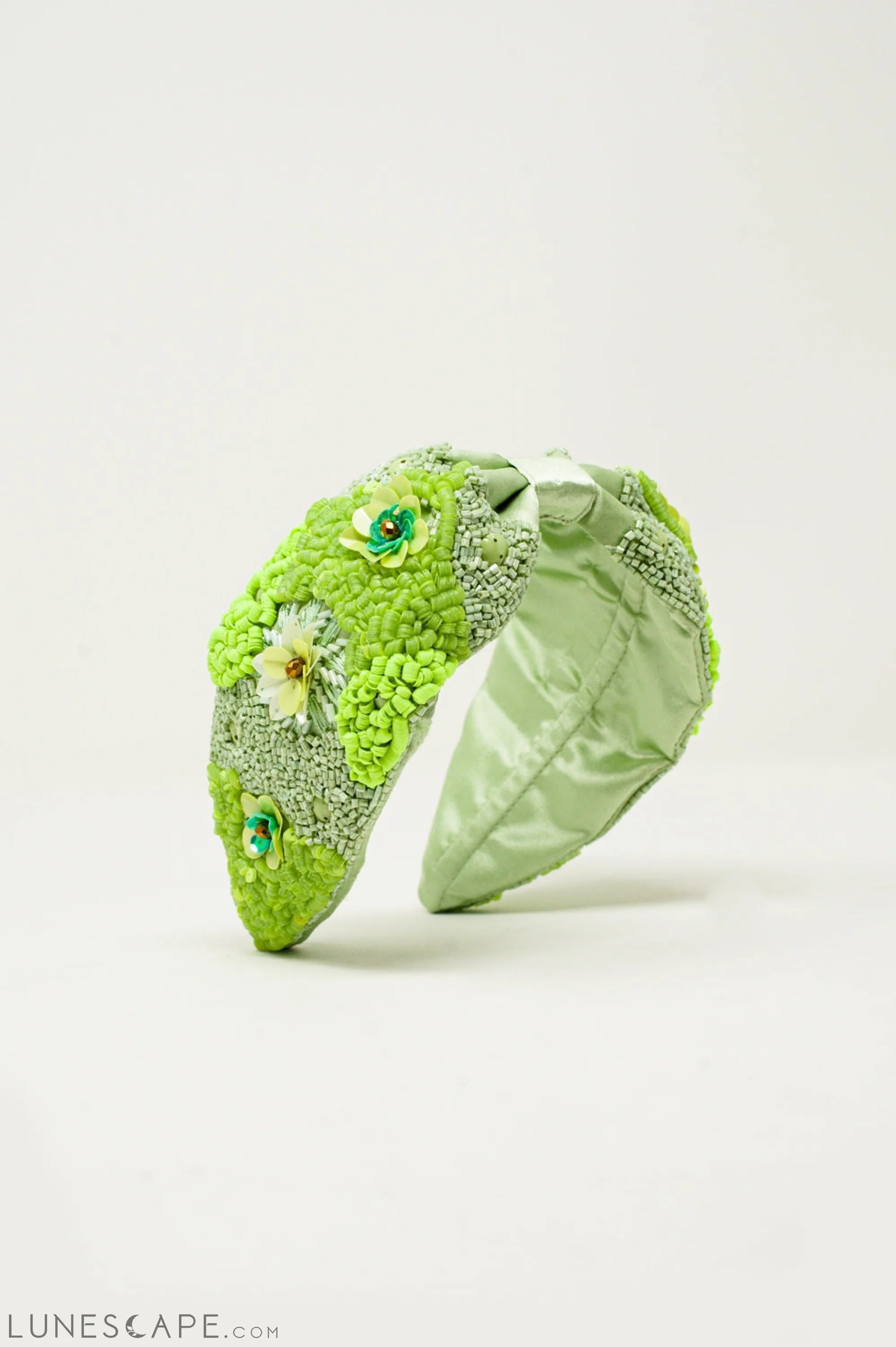 Chunky Headband With Embellished Green Flowers LUNESCAPE