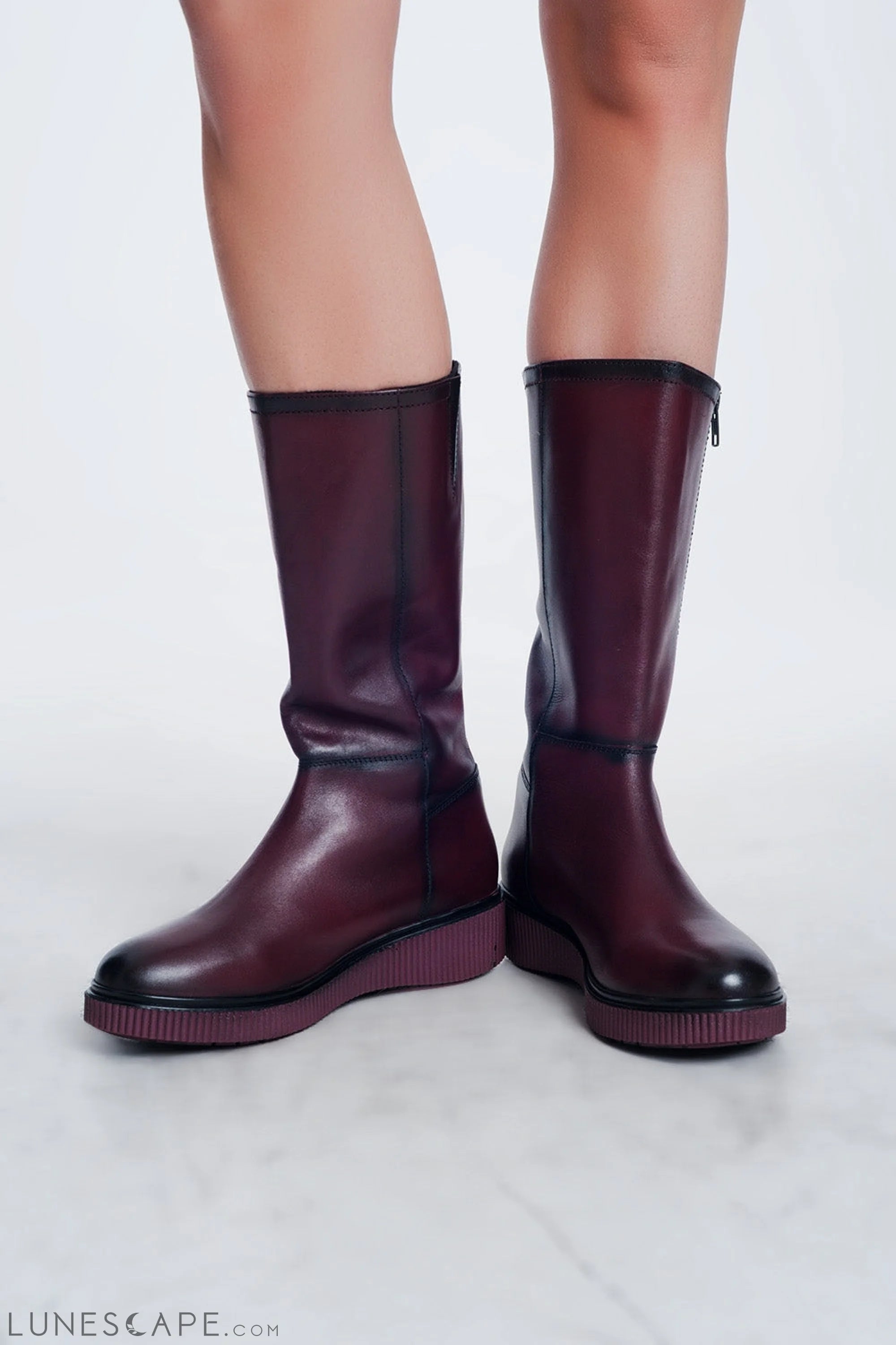 Chunky Zip Boots in Maroon LUNESCAPE