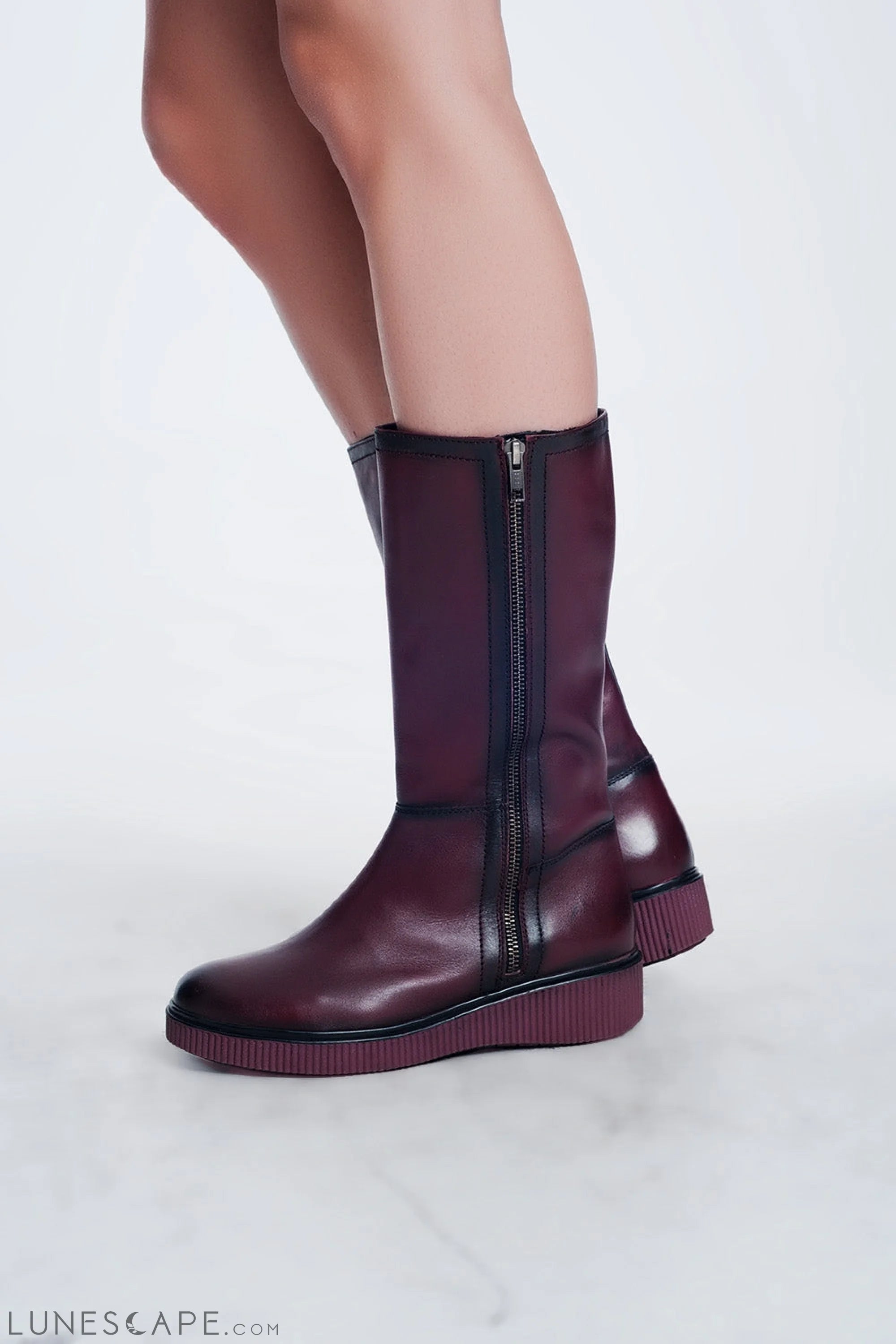 Chunky Zip Boots in Maroon LUNESCAPE