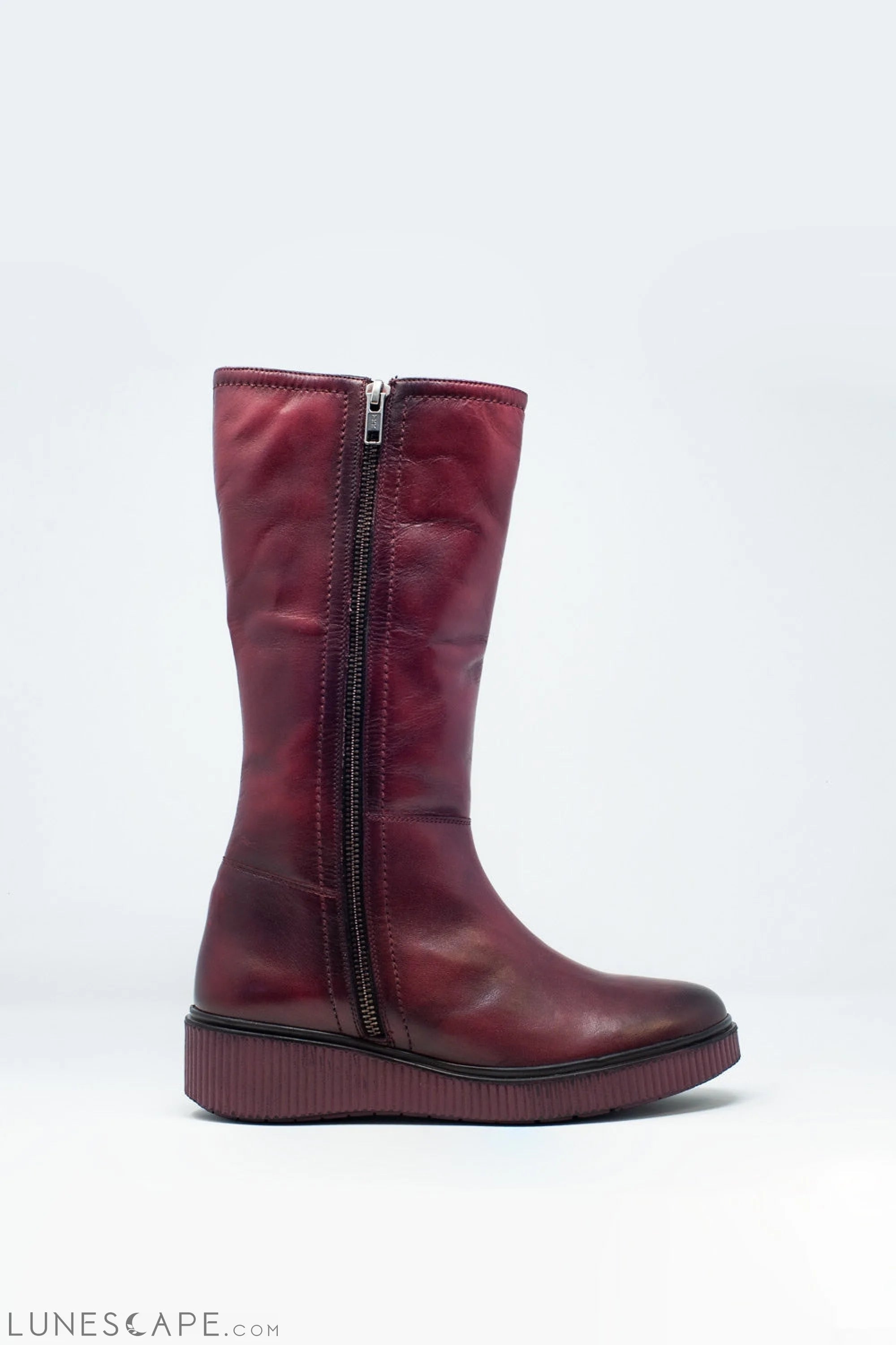 Chunky Zip Boots in Maroon LUNESCAPE