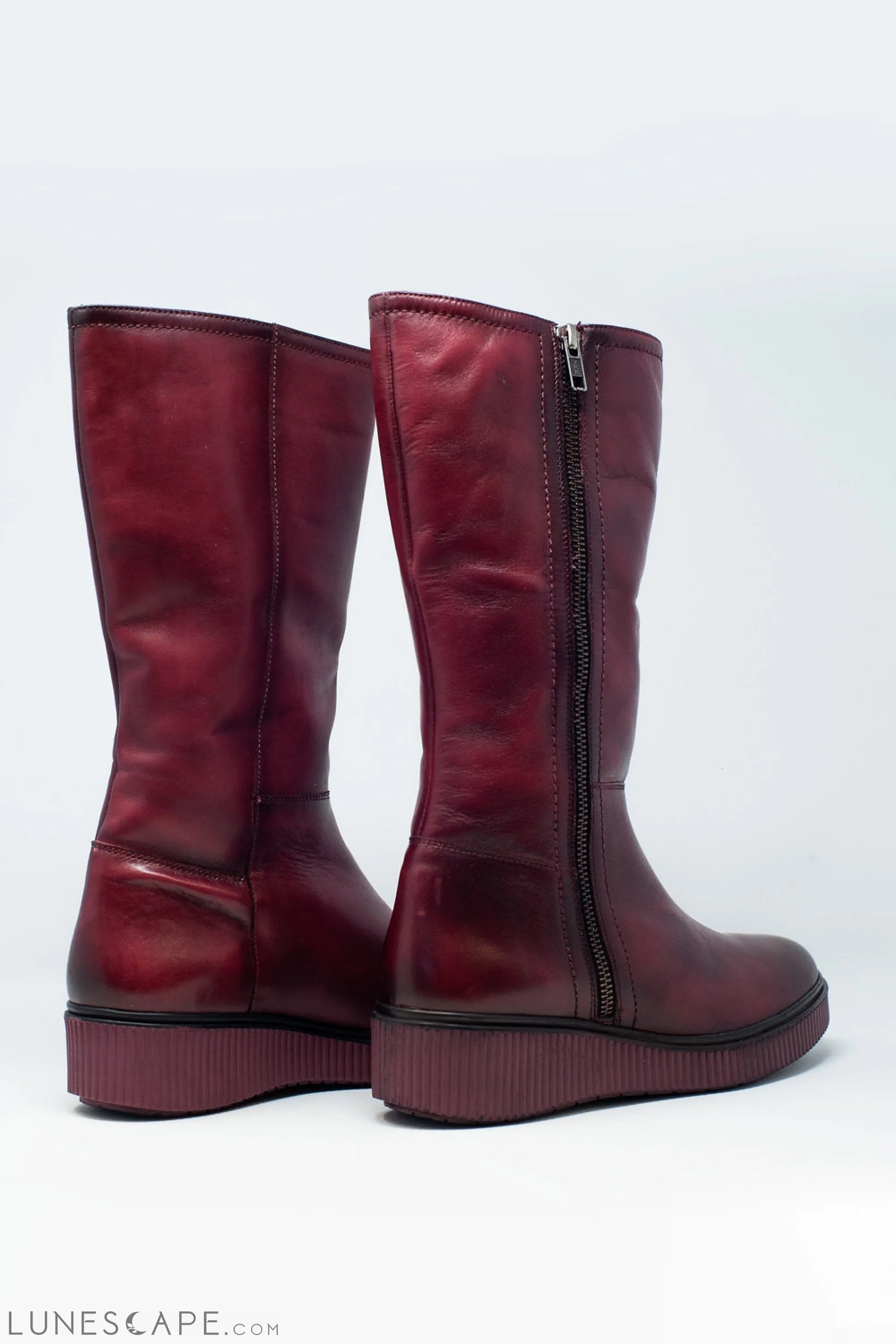 Chunky Zip Boots in Maroon LUNESCAPE