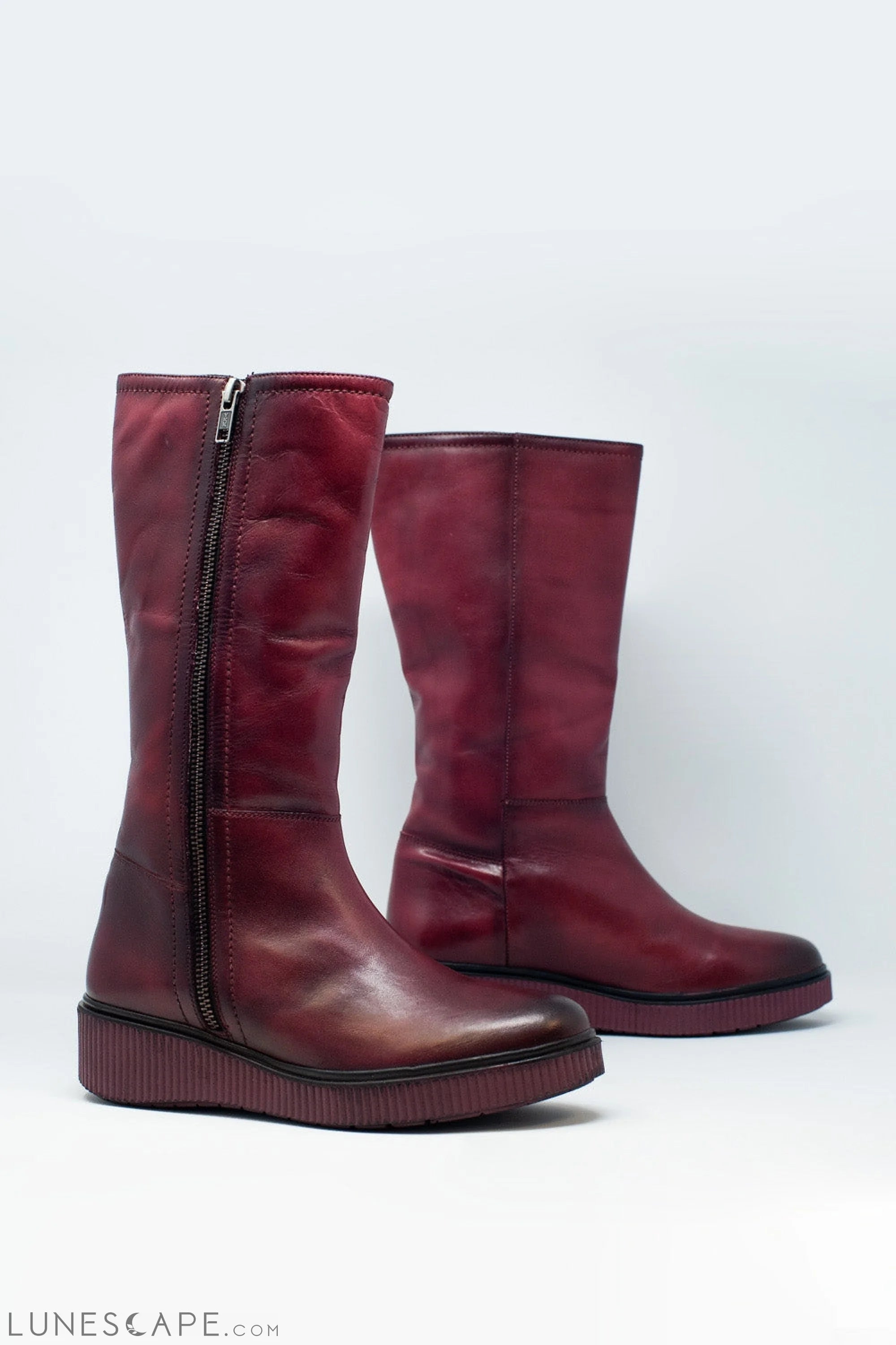 Chunky Zip Boots in Maroon LUNESCAPE